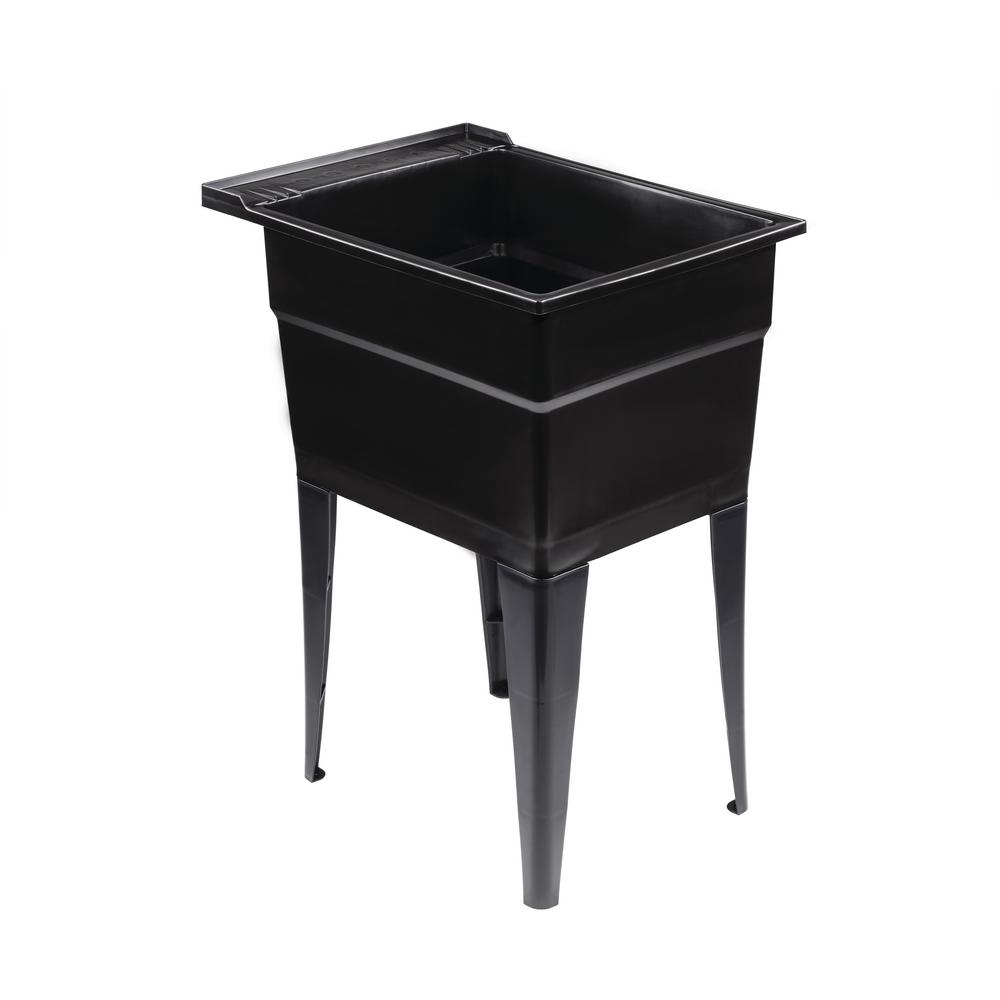 RuggedTub 18-in x 24.5-in 1-Basin Black Freestanding Utility Tub