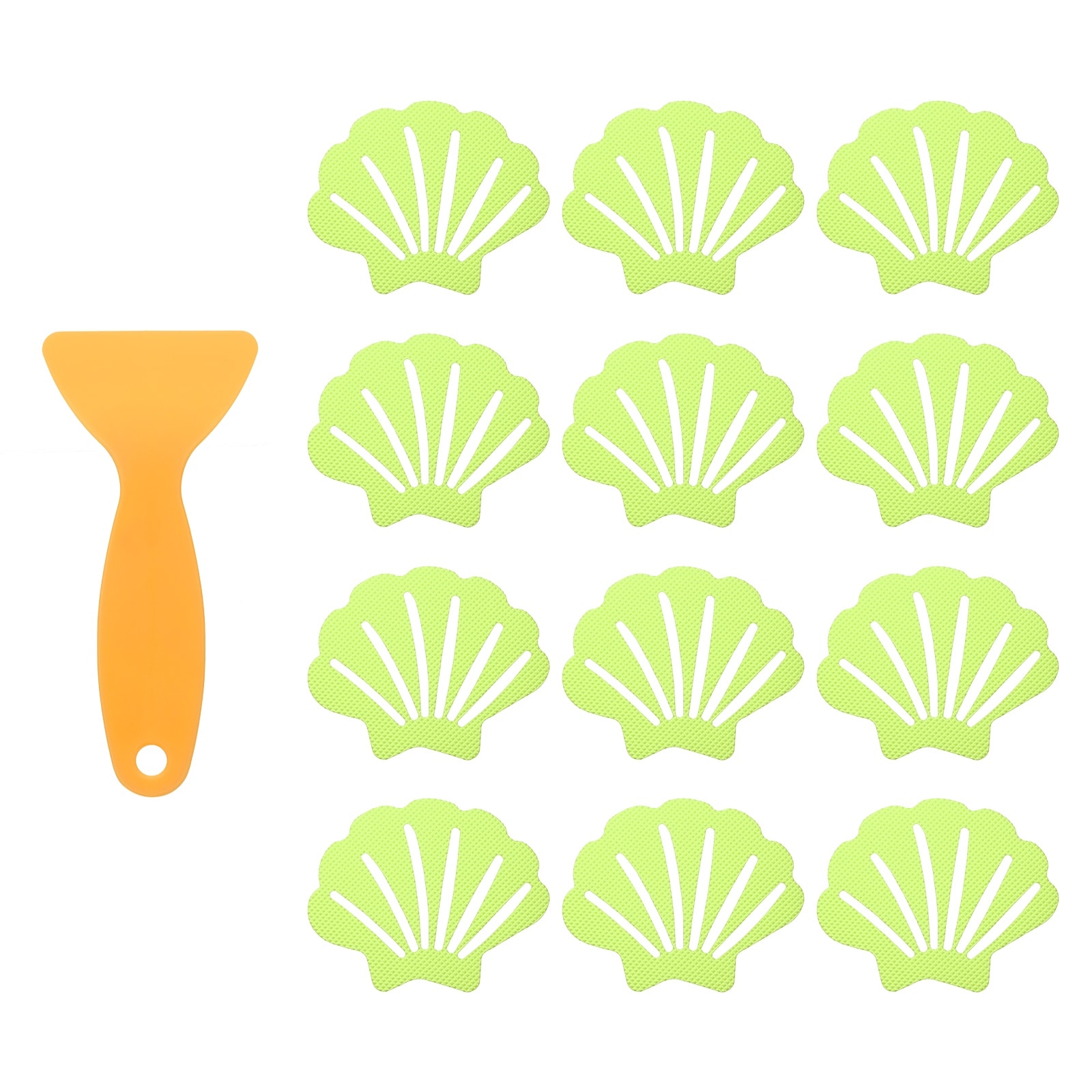 Unique Bargains 12pcs Non-Slip Bathtub Stickers 9x7 cm Shell Shape Shower Floor Non Slip Stickers with Scraper for Bathroom Shower Stairs Ladders Grass Green #S26011400UX8699