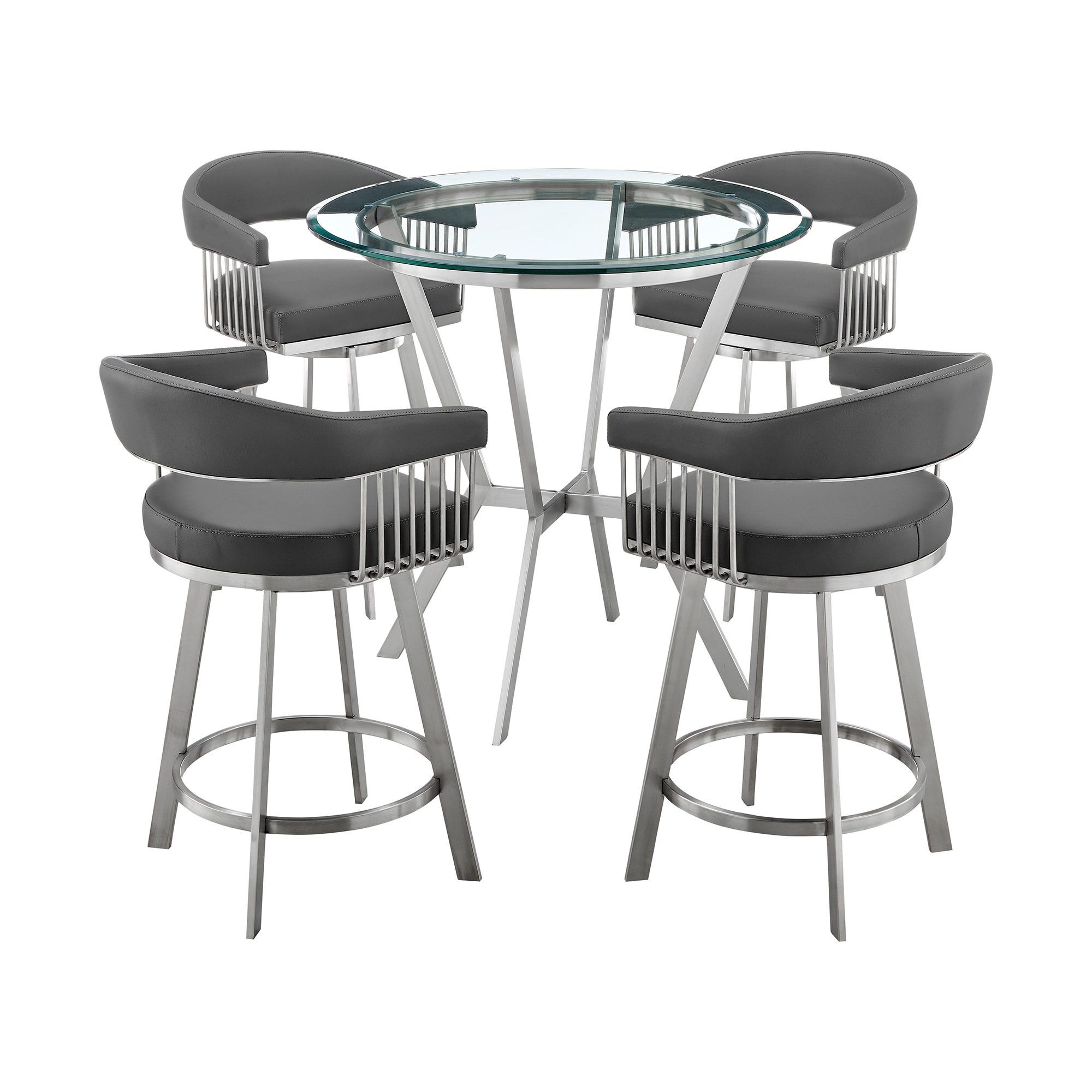 Armen Living SETNMCHGRBS5 Walnut Contemporary/Modern Dining Room Set with Round Table ( Seats 4 )