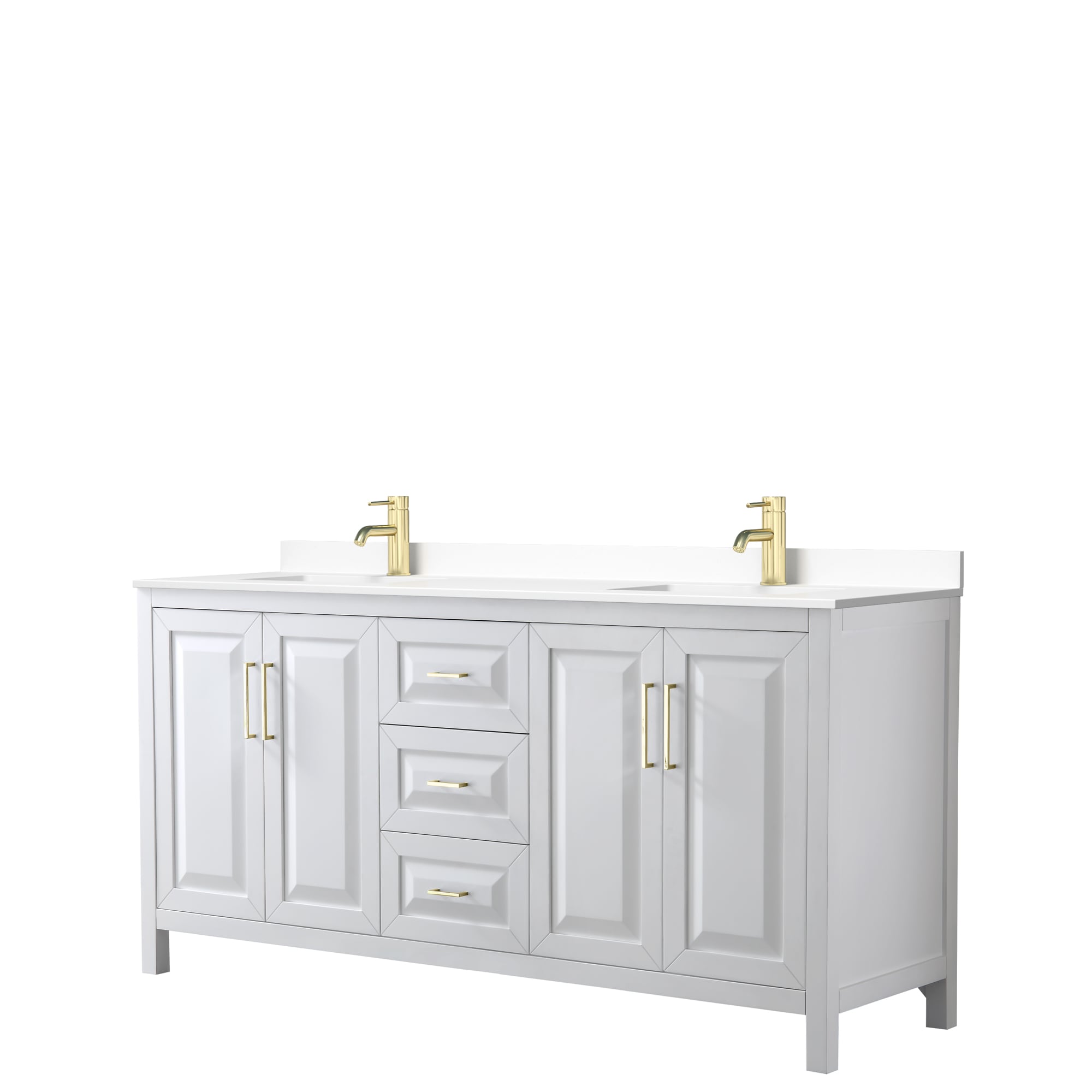 Wyndham Collection WCV252572DWGWCUNSMXX Daria 72-in White with Brushed Gold Trim Undermount Double sink Bathroom Vanity with White Cultured Marble Cultured marble Top