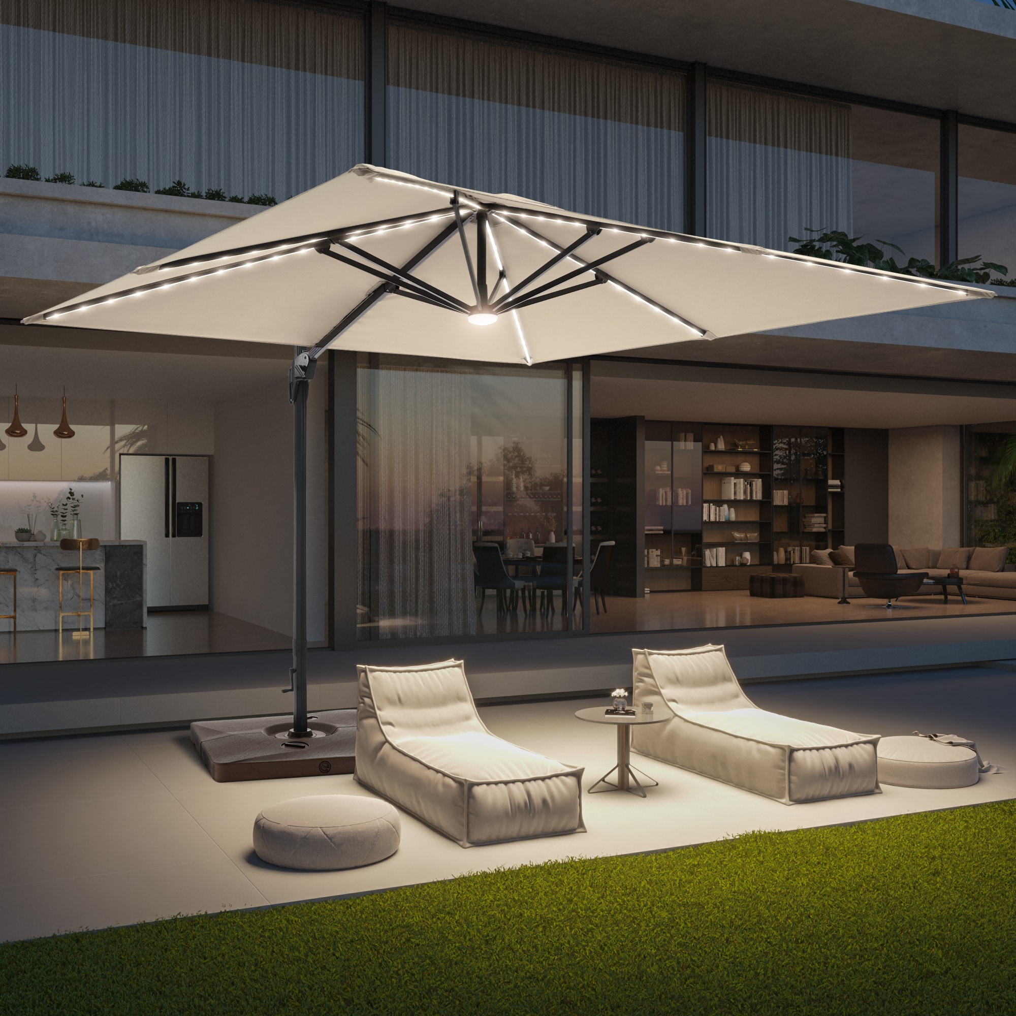 ACEGOSES LW-WB-LED1010SD 10-Feet Aluminum Tan No-tilt Cantilever Patio Umbrella with Lights and with Base