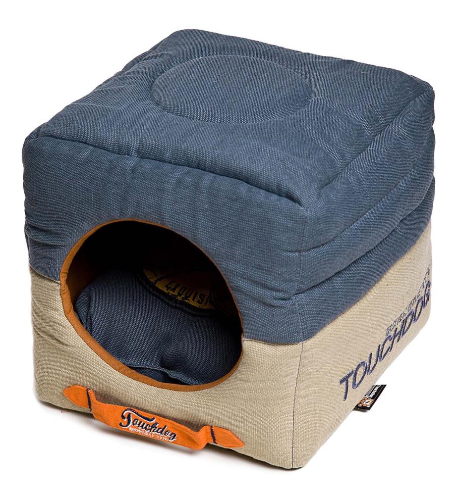 Touchdog PB31BLLG Square Navy Blue, Beige Cotton and Polyester Dog Bed ( Small )