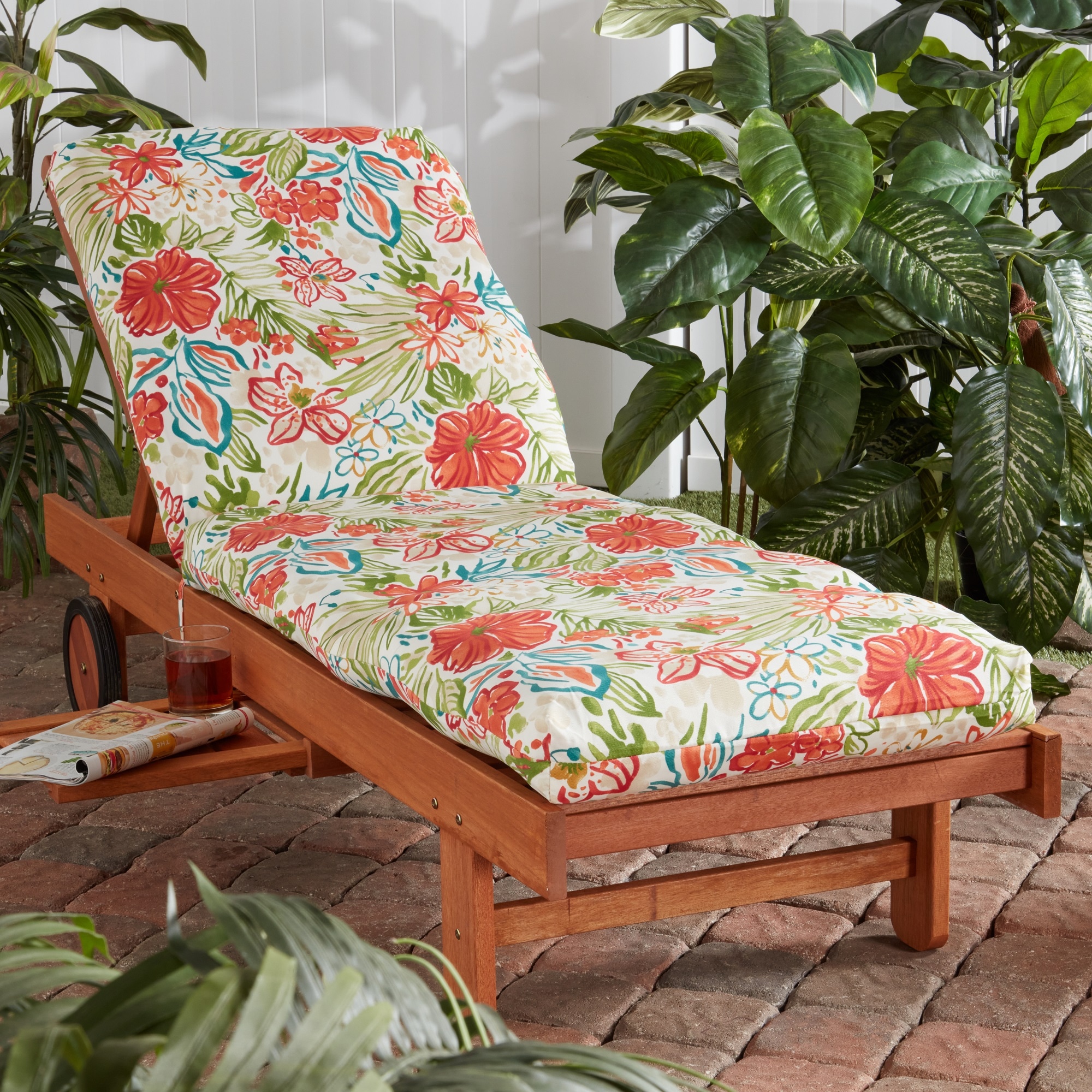 Floral Breeze Polyester Outdoor Chaise Lounge Cushion