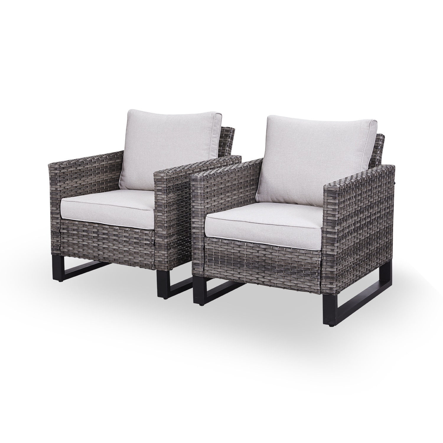 Rilyson FS063-2 U-Feet Set of 2 Wicker Gray Wicker Frame Stationary Conversation Chair with Bronze Beige Cushioned Seat