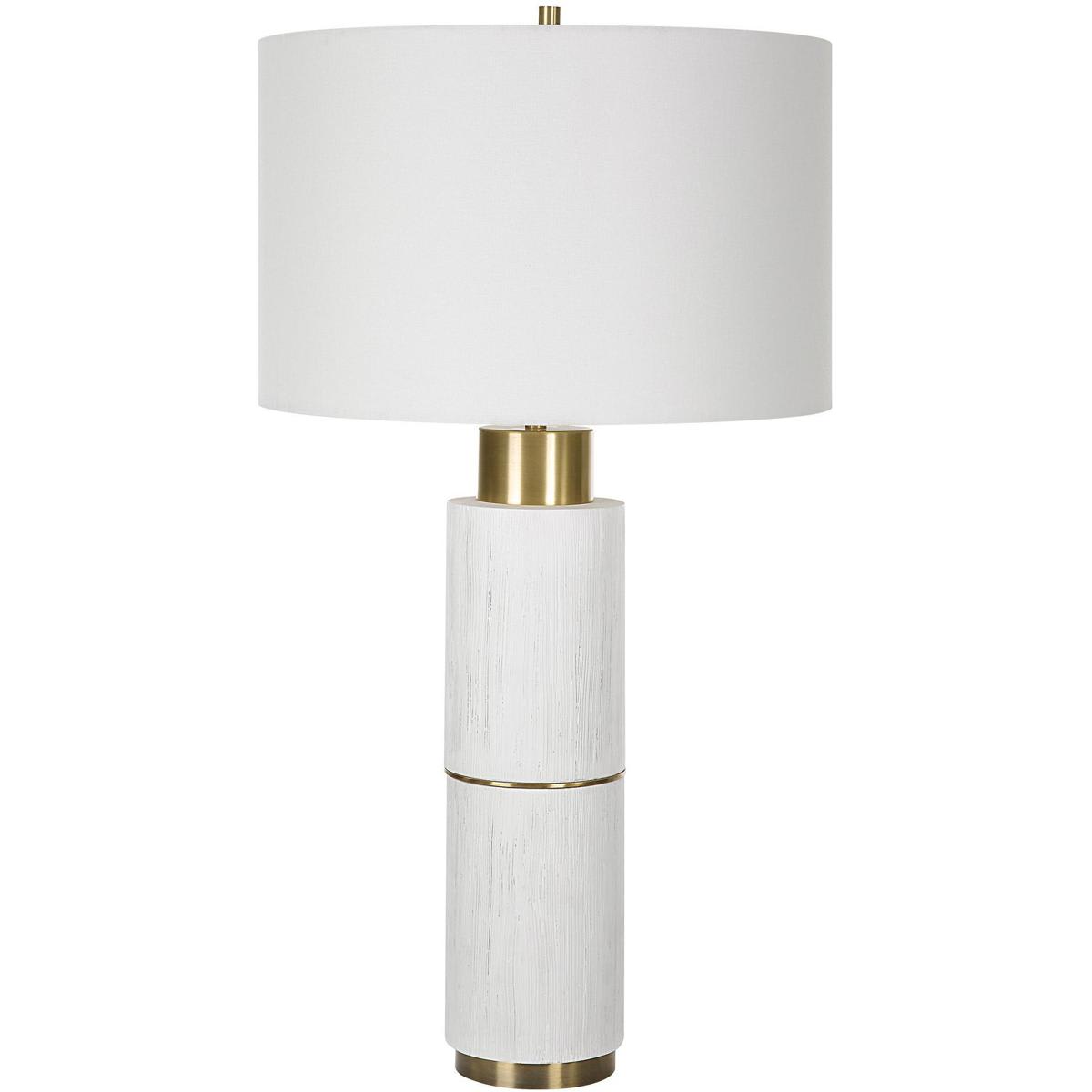 Uttermost 2537449 30190 Ruse Table Lamp Whitewashed Wood and Brushed Brass