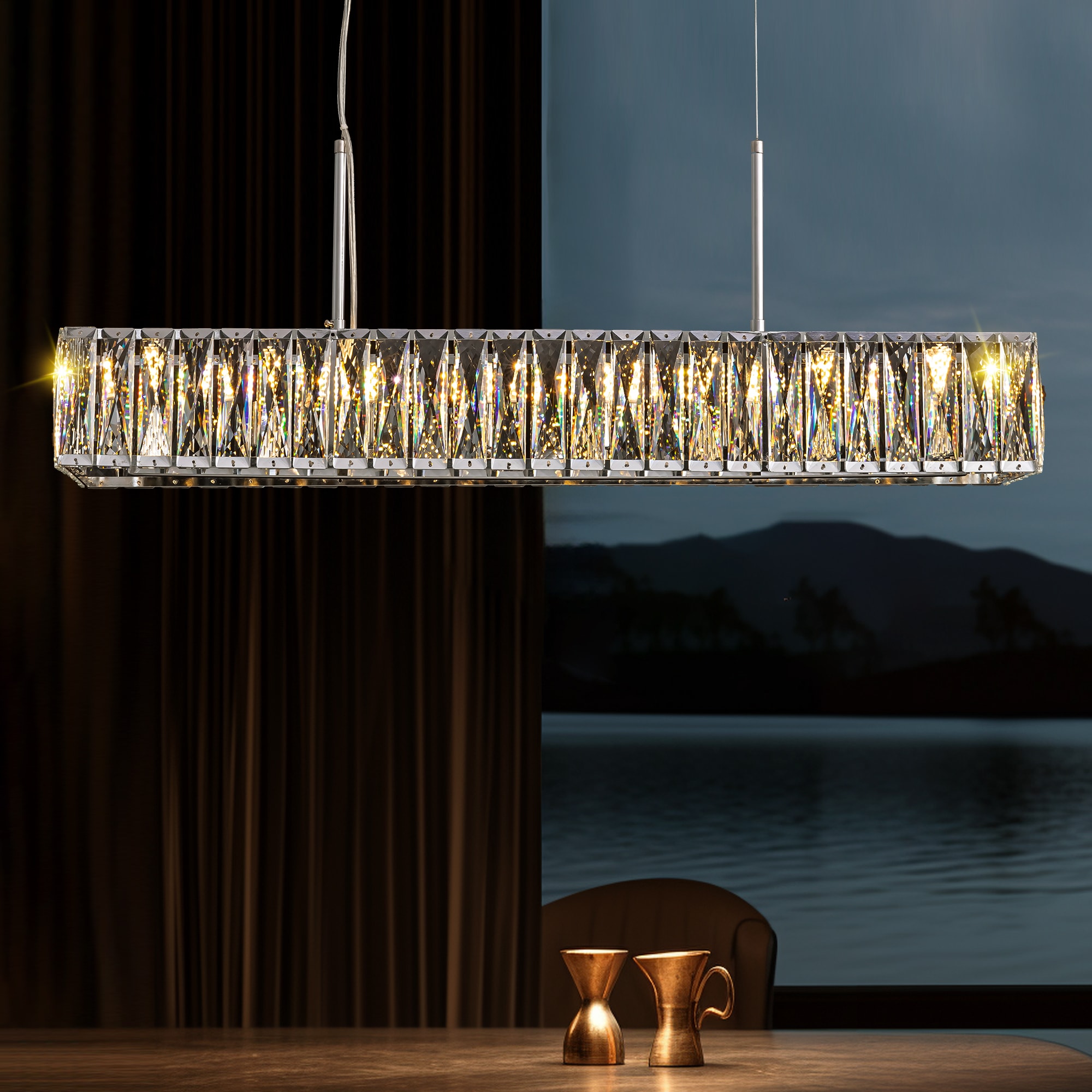 Keighley sale 36 in. Integrated LED Chrome Modern Linear Chandelier for Dining Room