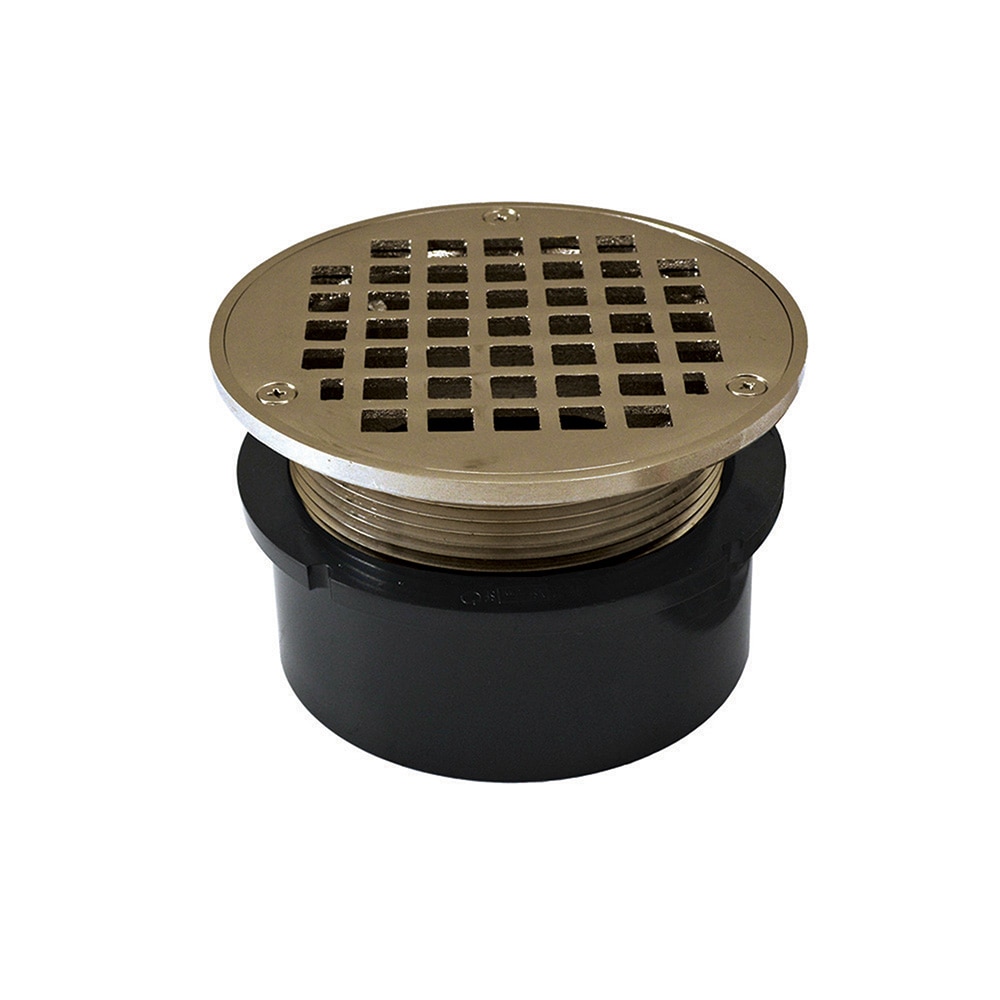 Jones Stephens D53122 4-in Abs Hub Fit Floor Drain Base with 3-1/2-in Metal Spud and 5-in Nickel Bronze Round Strainer