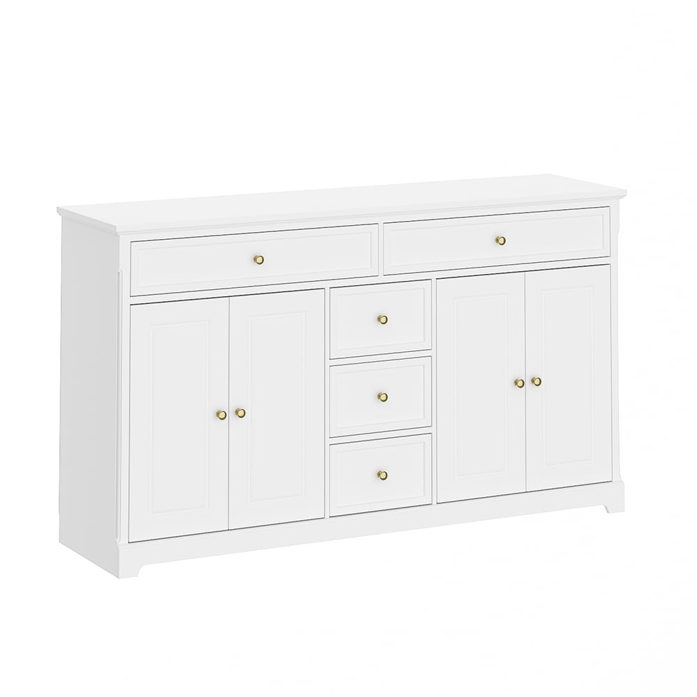 Homsee C-KF020263-01 Modern White Sideboard with 5 Drawers and 4 Doors Contemporary Storage Cabinet for Living Room Dining Room or Entryway