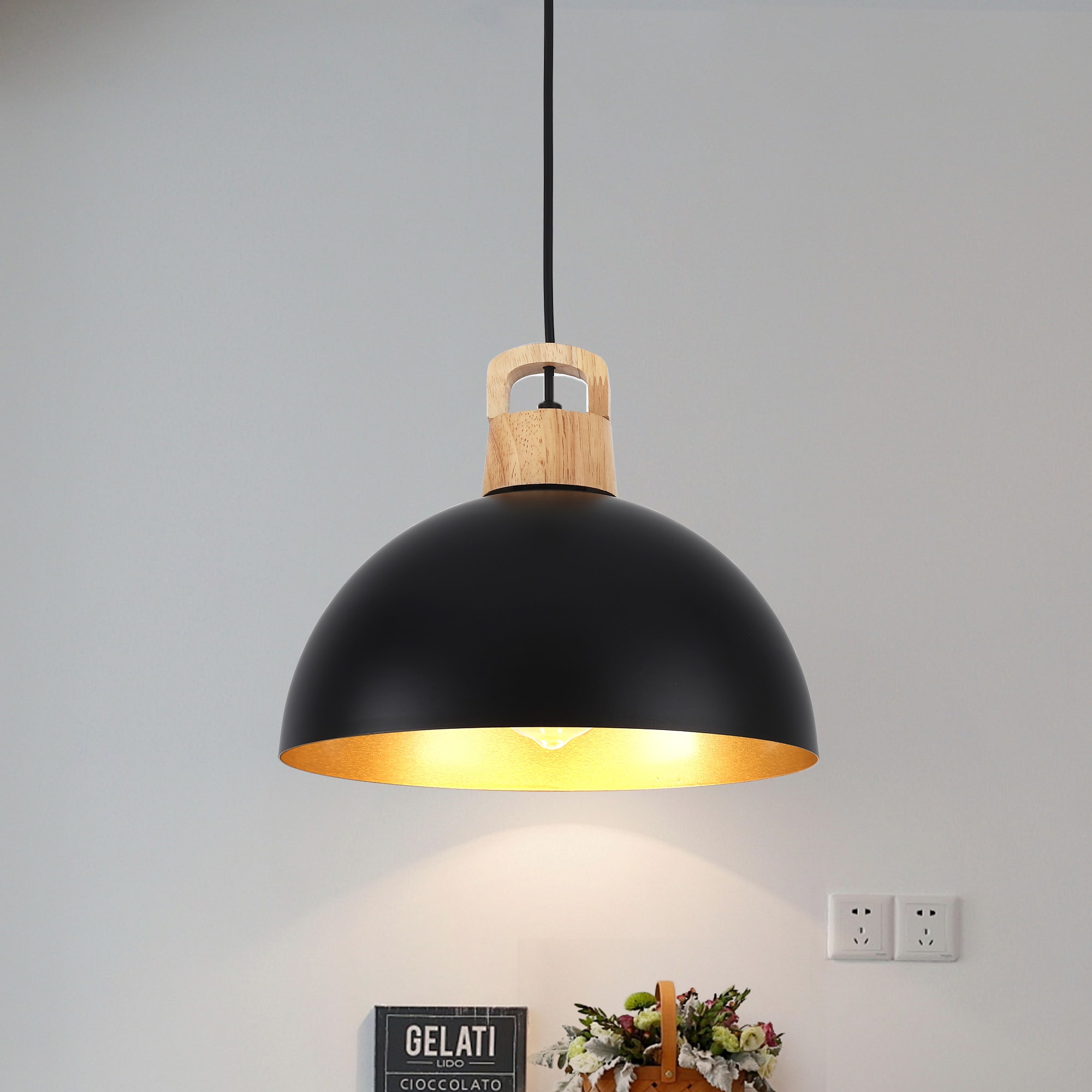 ADSENSTY 11.81inch 1 Light Black Modern Dome Pendant Light for Kitchen Island Dining Room Bedroom