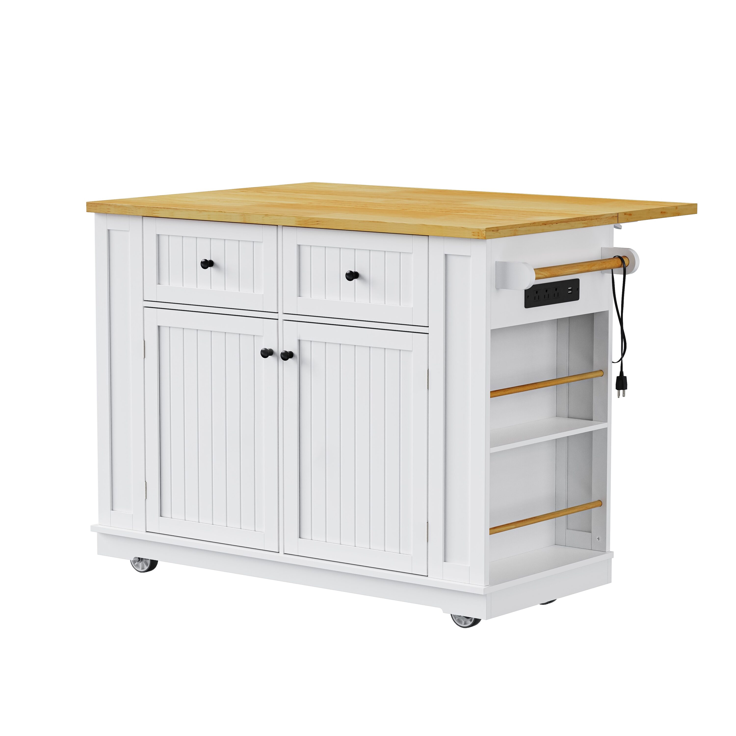Oaks Decor OAN7077057W White MDF Base with MDF Rolling Kitchen Island ( 30-in x 48-in x 37-in )