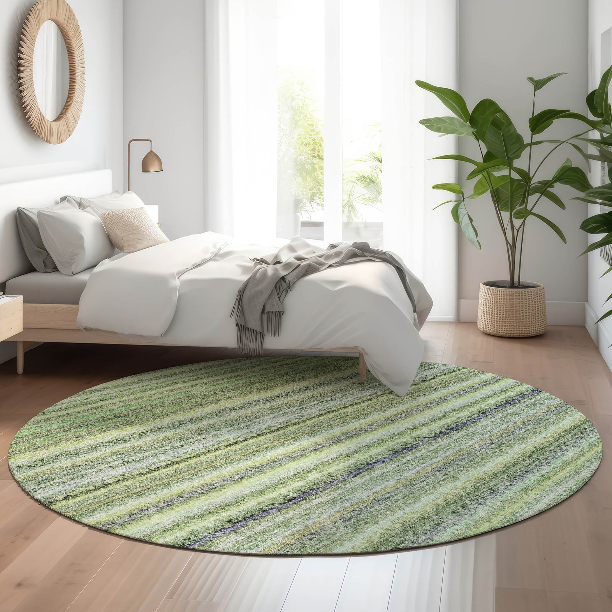 Addison Rugs AMF598GE8RO Mayfield AMF598GE 8 x 8 (ft) Loomed Polyester Green Round Indoor Geometric Machine washable Area rug
