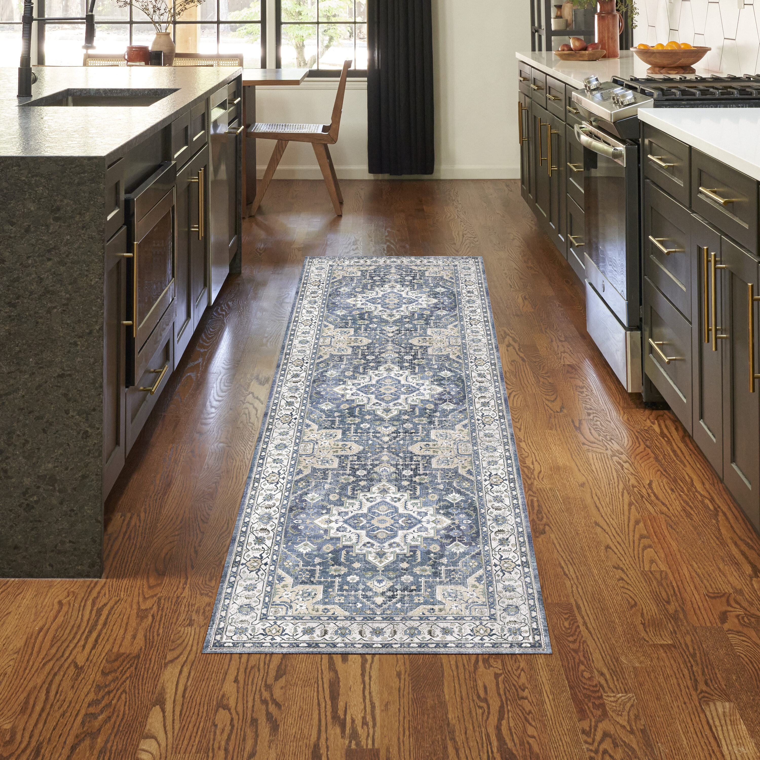 Nourison Home 099446931801 Vintage Home 2 x 8 (ft) Polyester Ivory Blue Rectangular Indoor Medallion Persian Runner rug