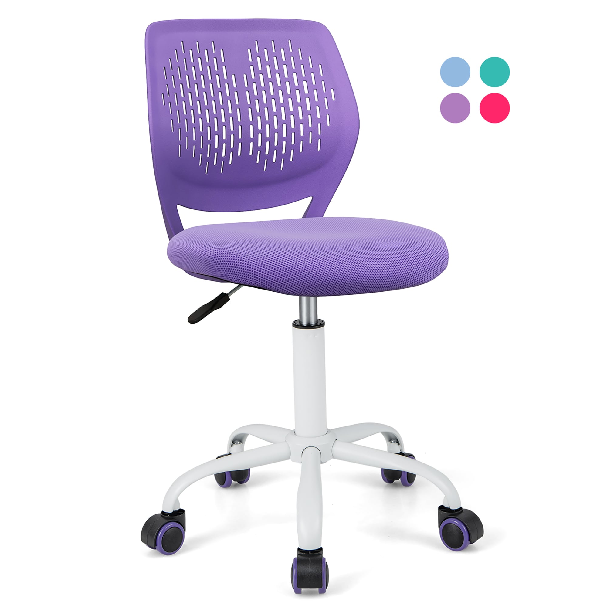Costway - Height-adjustable Ergonomic Kids Chair Breathable Mesh Desk Chair w/ Wheels Mobile Com...