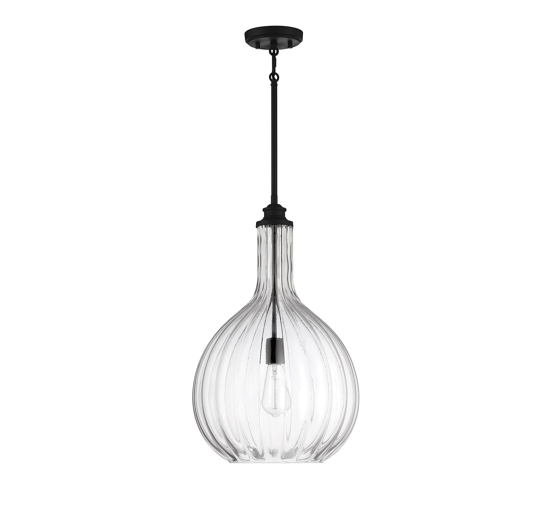 Brandon 22" Matte Black Modern Pendant with Fluted Glass Shade