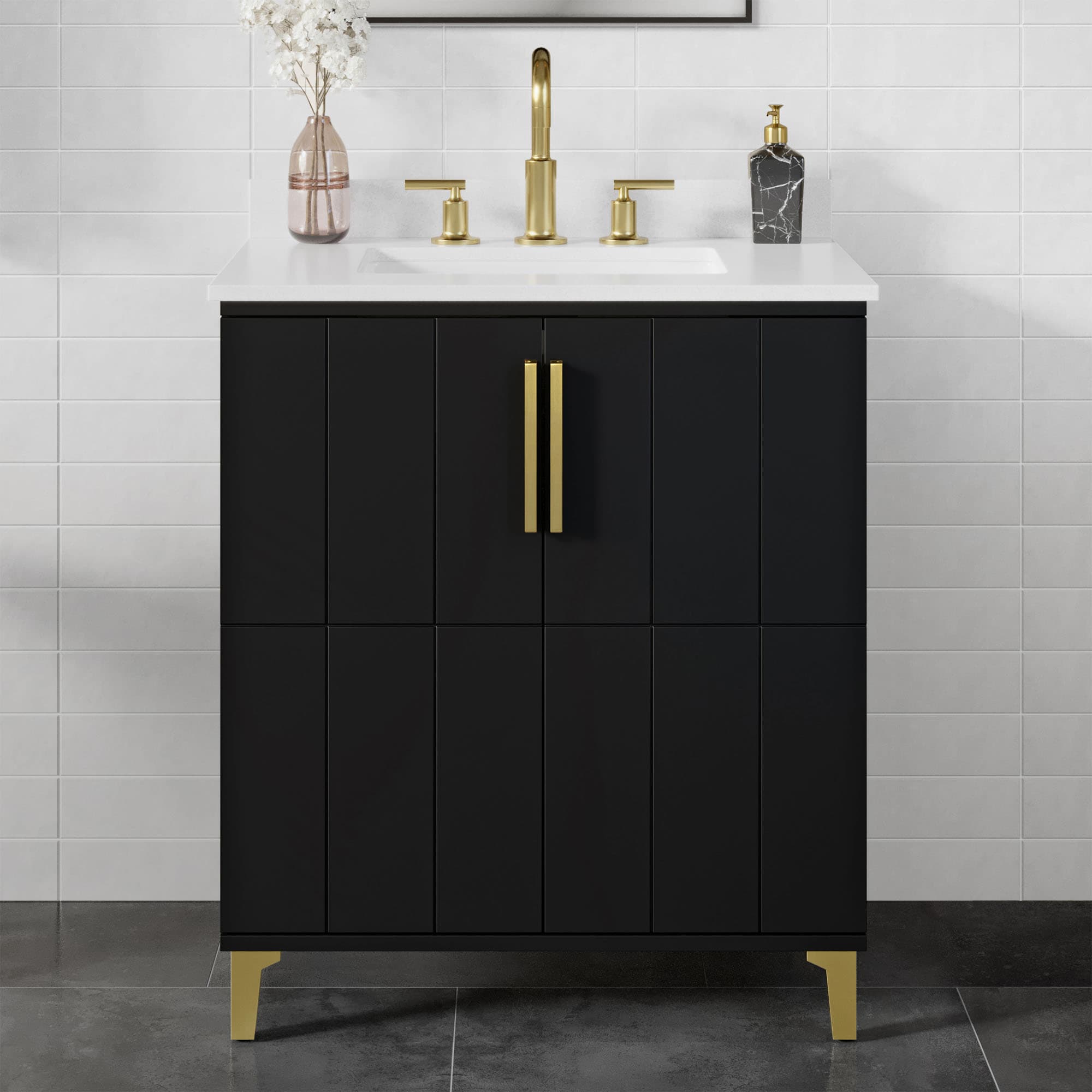 Origin 21 VIVIENNE 30TB Vivienne 30-in Onyx Black Undermount Single Sink Bathroom Vanity with White Engineered Marble Top