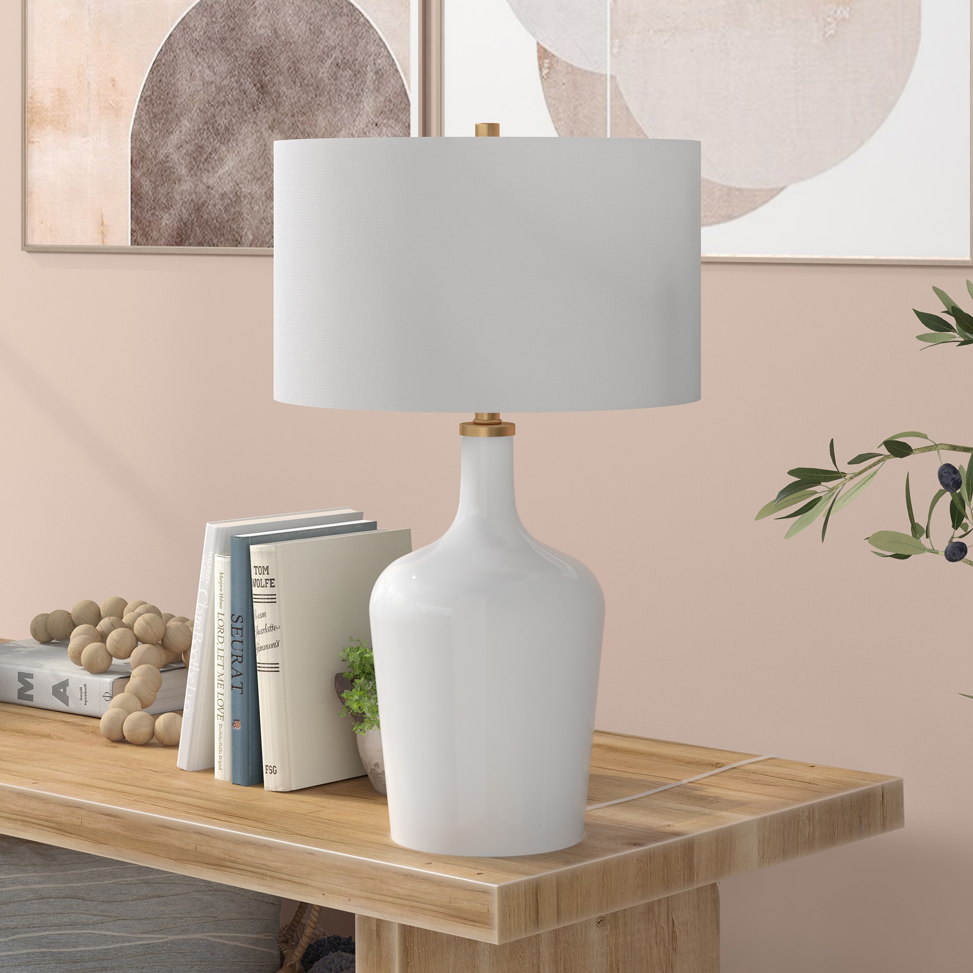 Hailey Home TL2010 Sebago 25-in White Rotary socket Table Lamp with Fabric Shade