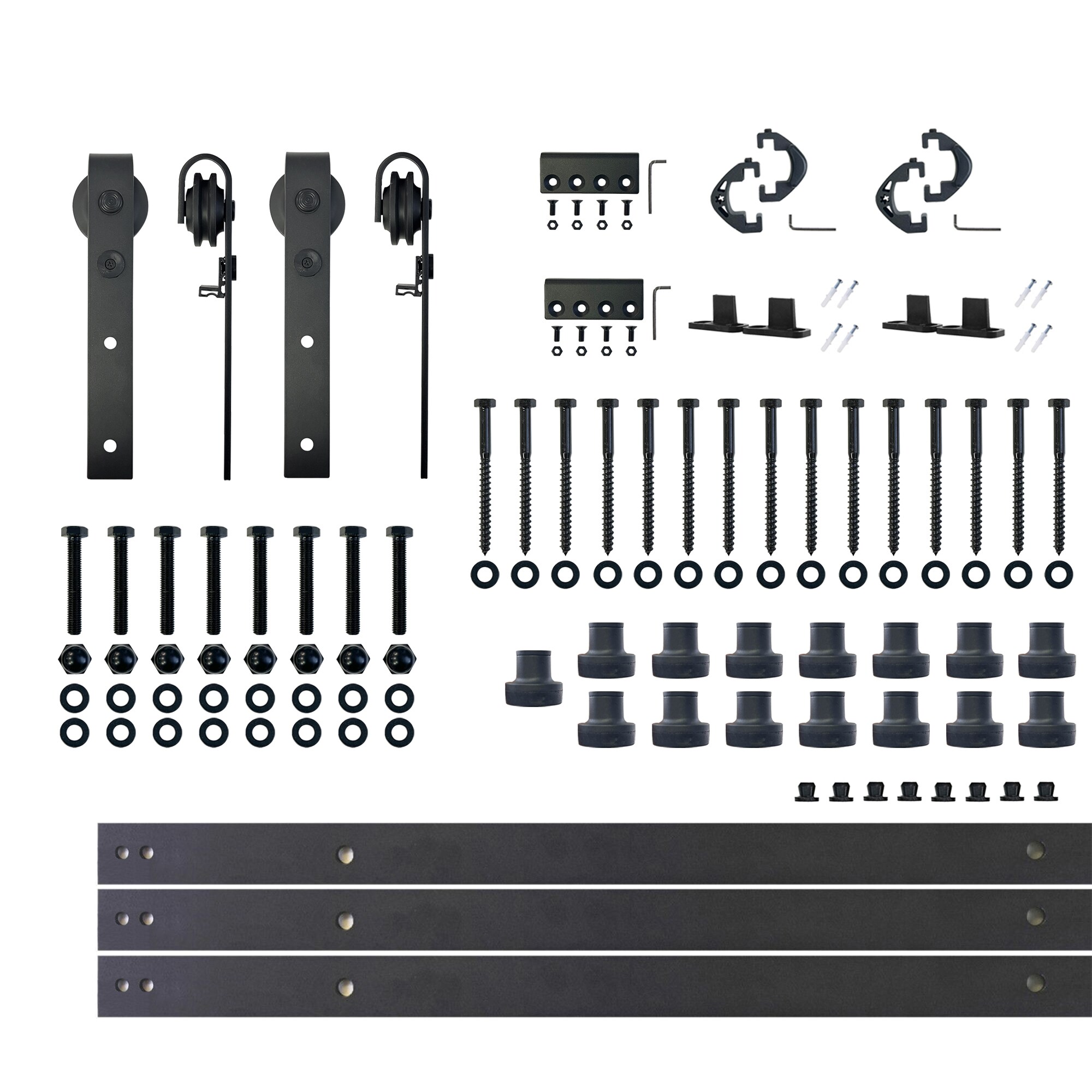 HOMACER YT2TGH216C 216-in Rustic black Black Indoor J-strap Double Barn door hardware kit