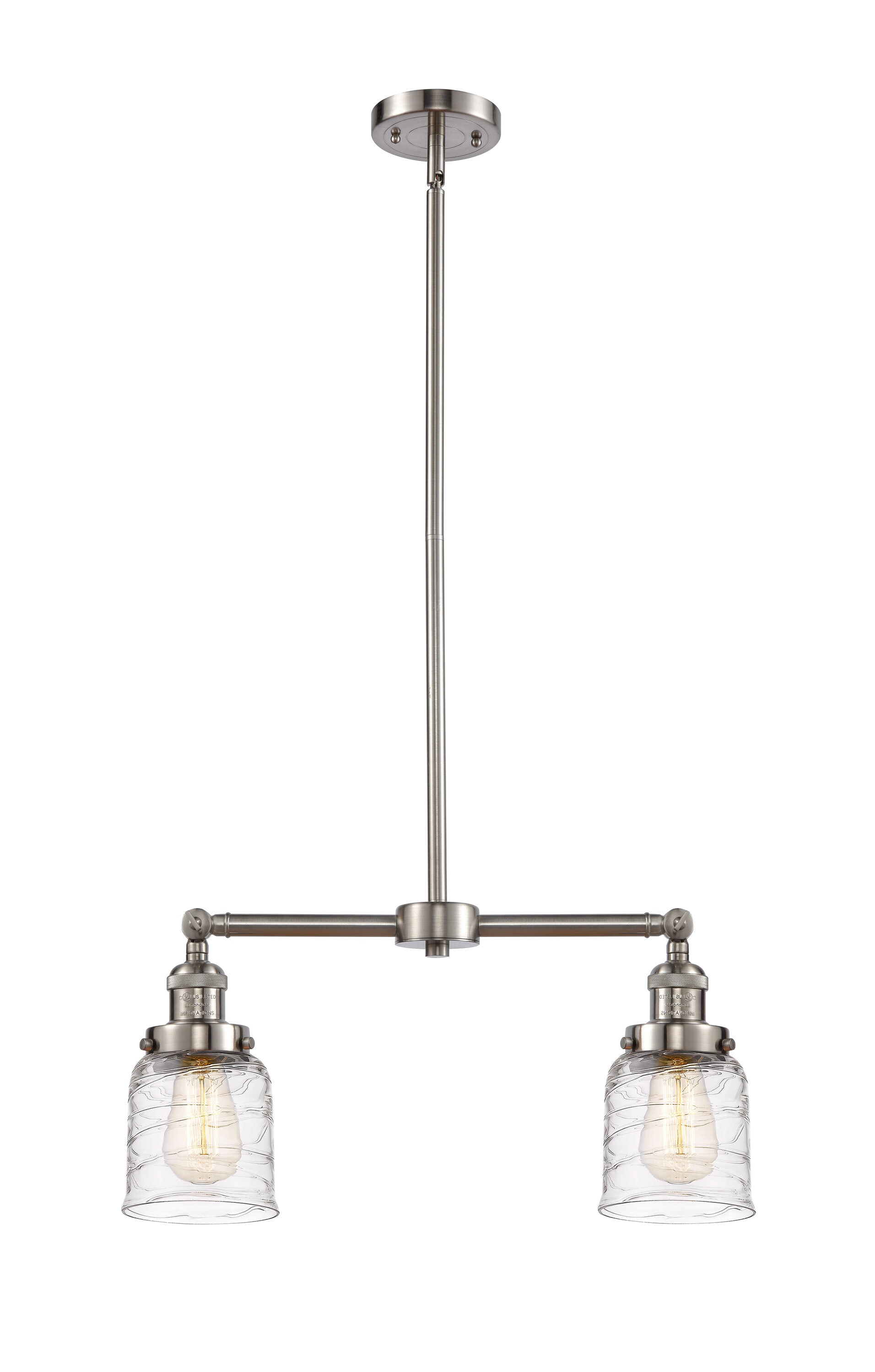 Innovations Lighting 209-SN-G513 Bell 2 -Light Brushed Satin Nickel Traditional Textured glass Bell Medium Hanging Pendant light