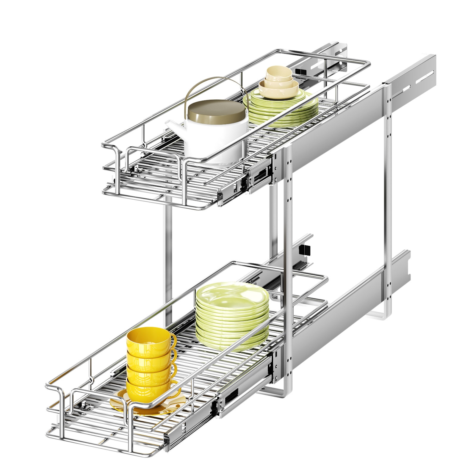 LOVMOR 0922-PULLOUTBASKET 2 Tier Individual Pull Out Cabinet Organizer 7½in W x 21½in D Slide Out Kitchen Cabinet Storage Sliding Shelves