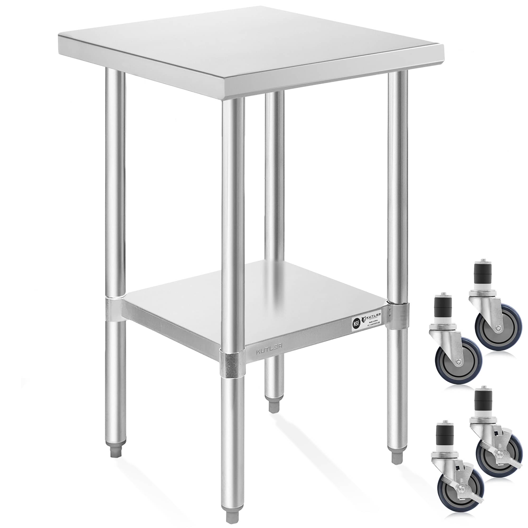 KUTLER PREP-KT-02-4W. 24 x 18-in NSF Commercial Stainless Steel Prep and Work Table w Wheels