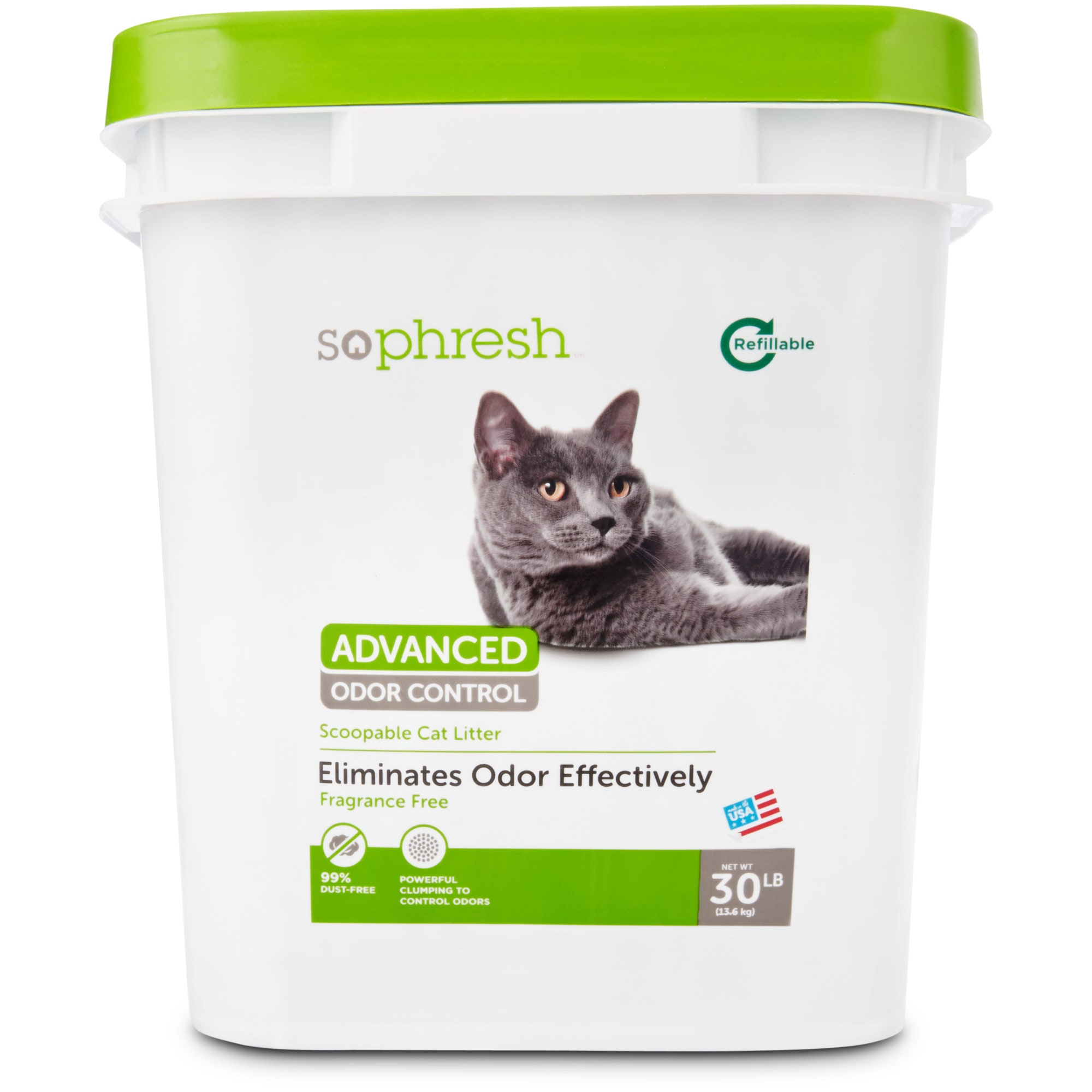 So Phresh  Advanced Odor Control Clay Cat Litter, 30 lbs – Fragrance Free, Clumping, Controls Odor – Multiple Colors/Finishes