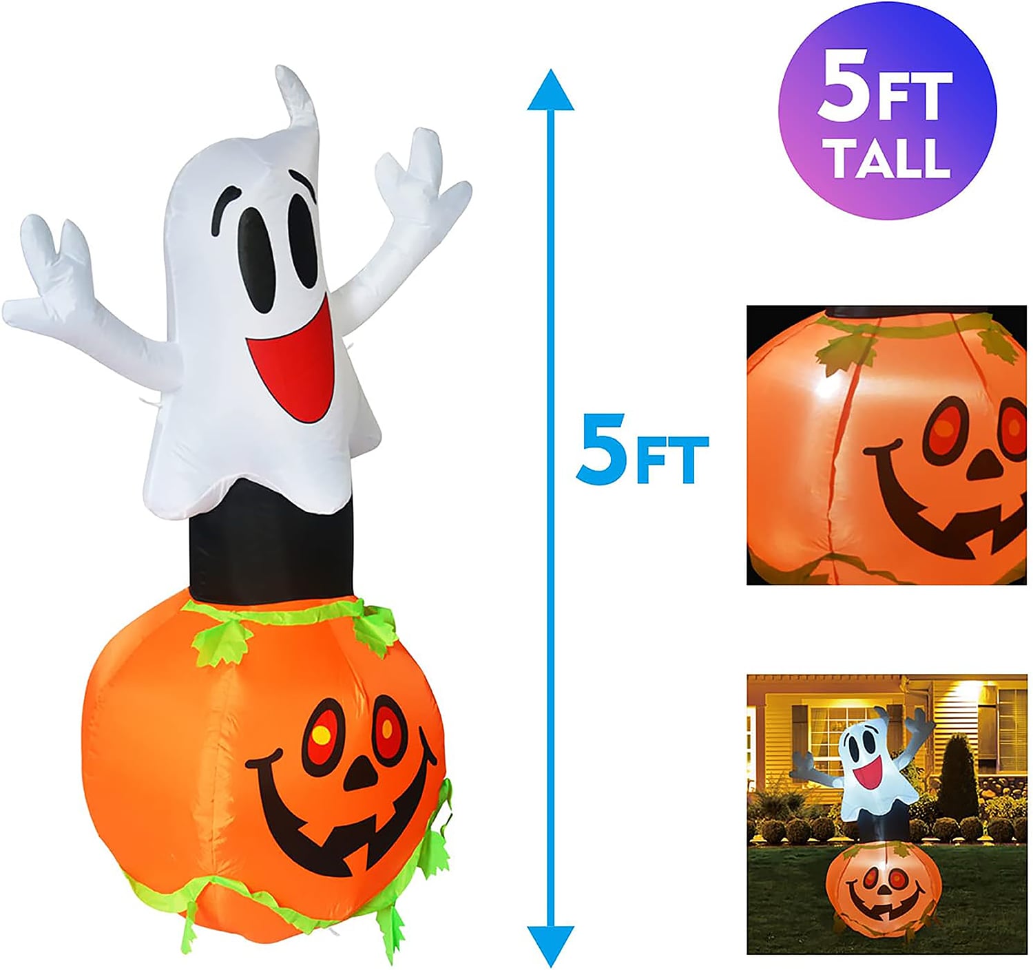 GOOSH 5-ft Lighted Ghost Inflatable In The Outdoor Halloween ...