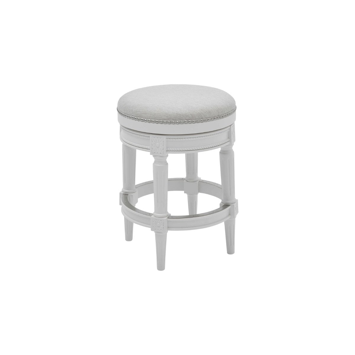 White 1-in H Counter height Upholstered Swivel Wood Backless Bar Stool | - HomeRoots 4000380063