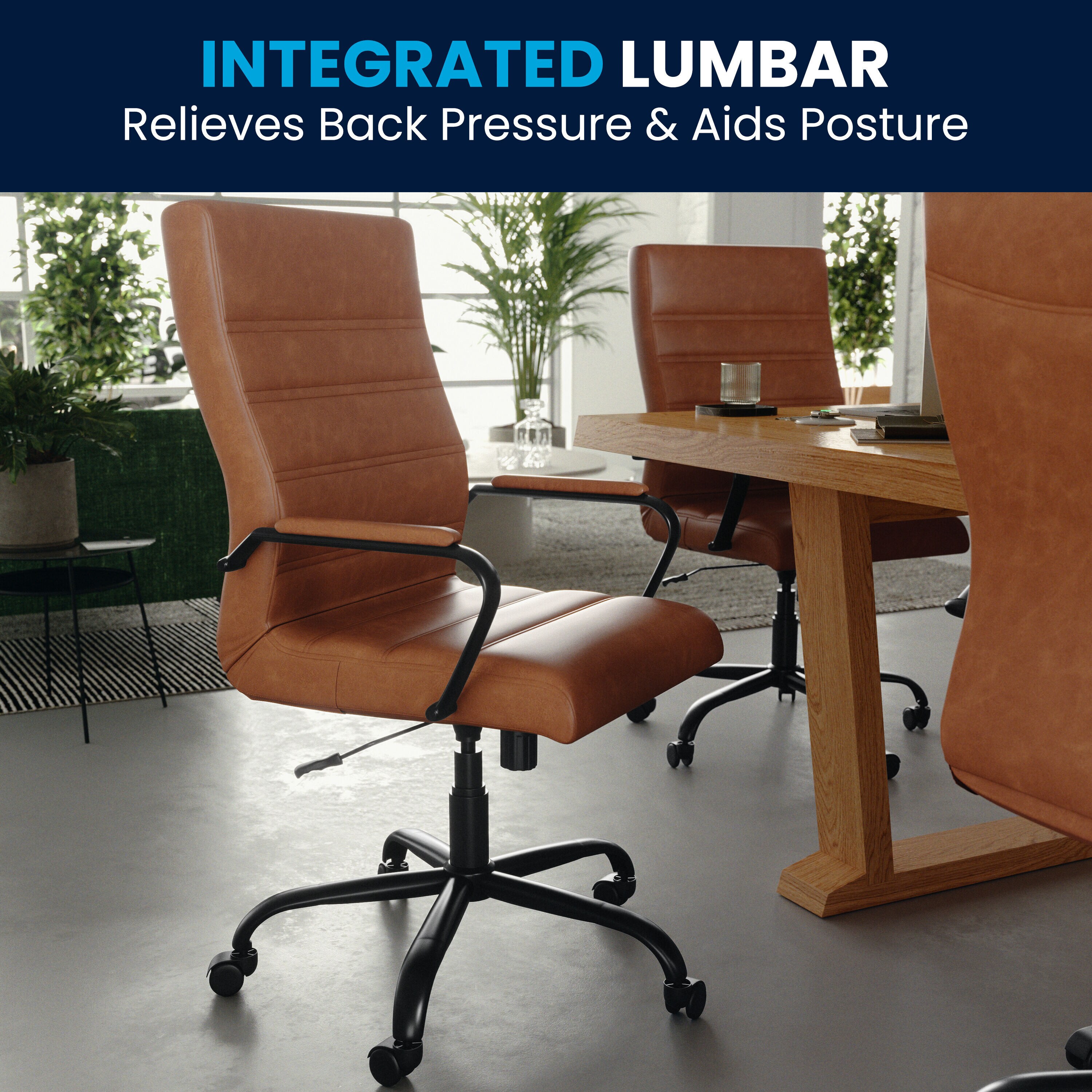 Brown LeatherSoft High-Back Executive Swivel Office Chair with Metal Frame