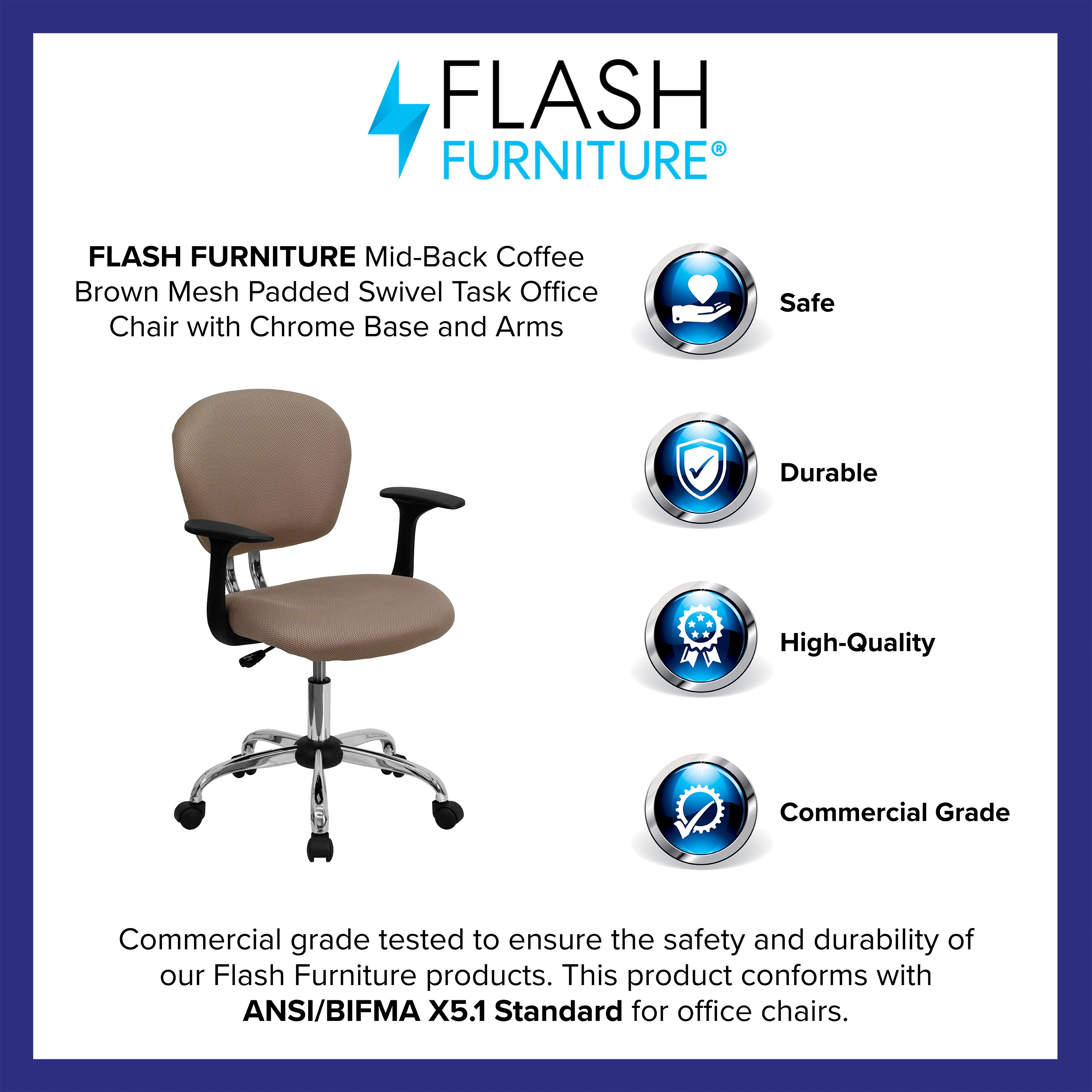 ErgoComfort Mid-Back Brown Mesh Swivel Task Chair
