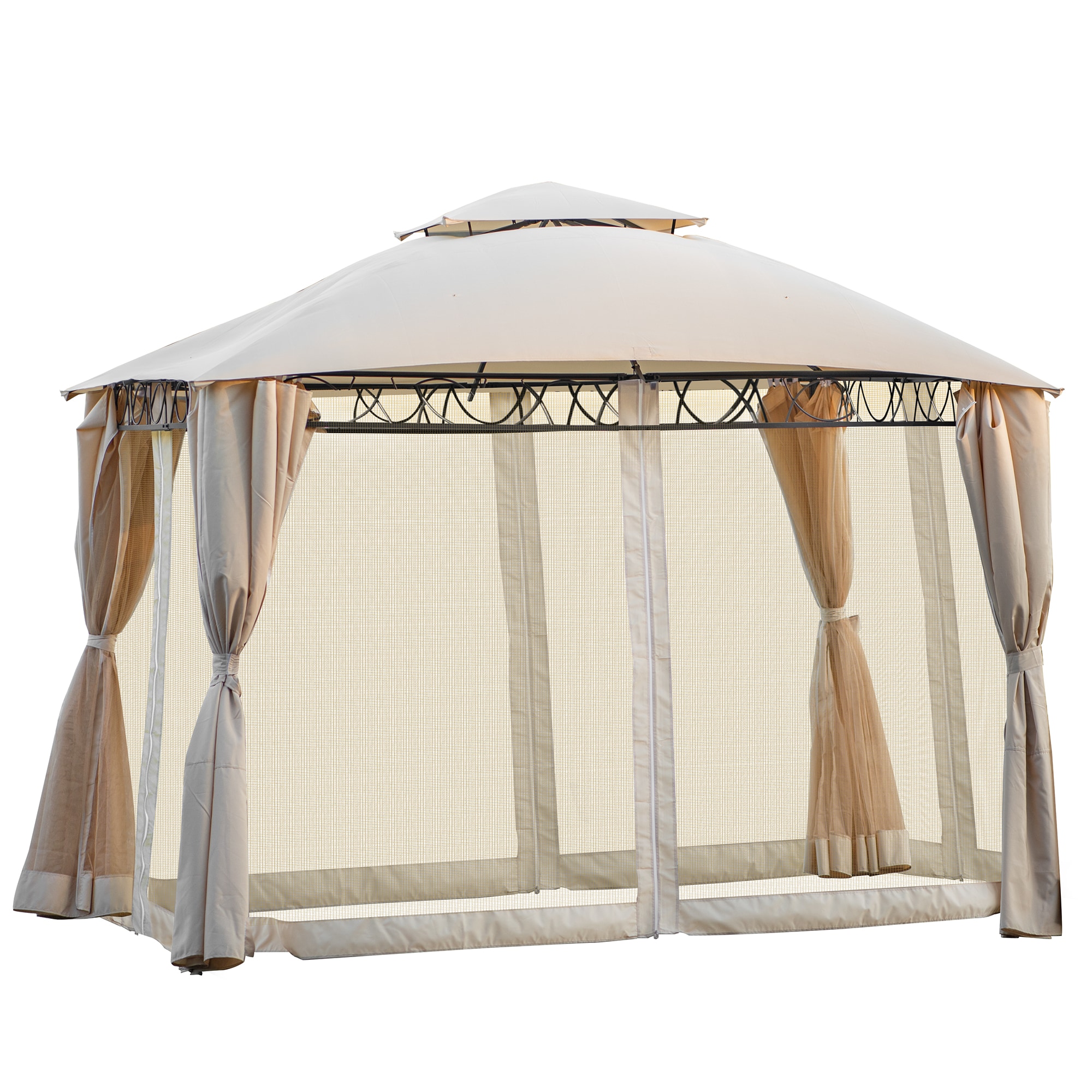 CESICIA CWRZNSFPB01 Canopies Gazebos 10-ft W x 11-ft 9-in L x 9-ft 4-1/2-in H Beige Composite Freestanding Pergola with Canopy