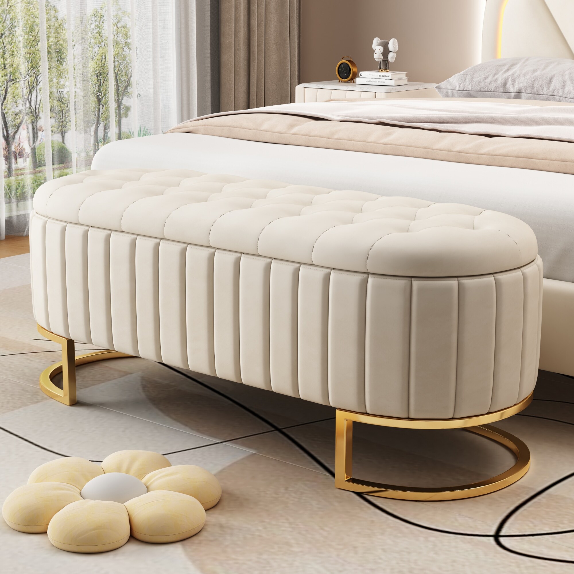 Lycvki - Casual Beige Storage Bench with Storage 47.2-in x 9-in x 16.5-in