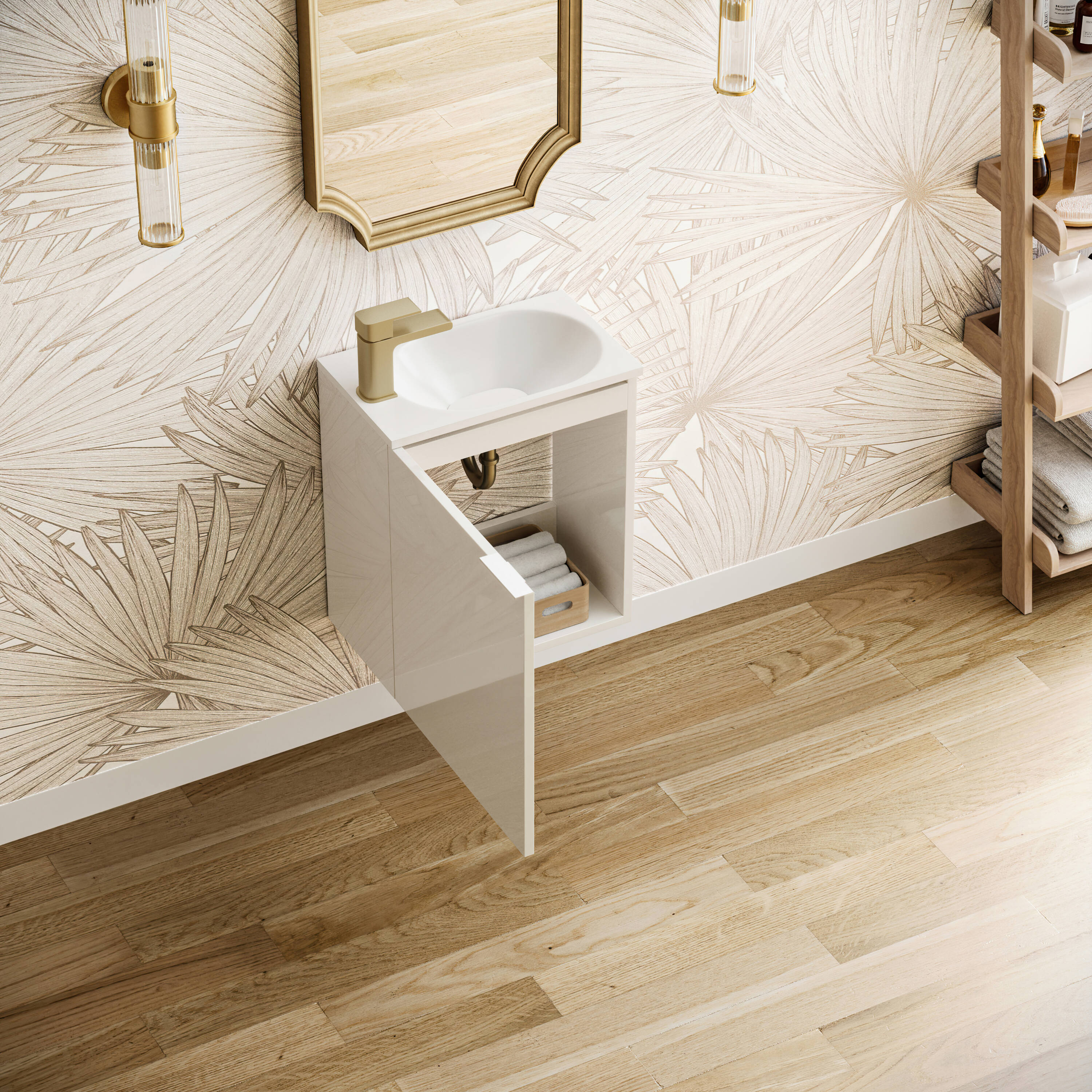 Sleek 20" Glossy White Wall-Mounted Modern Vanity with Integrated Sink
