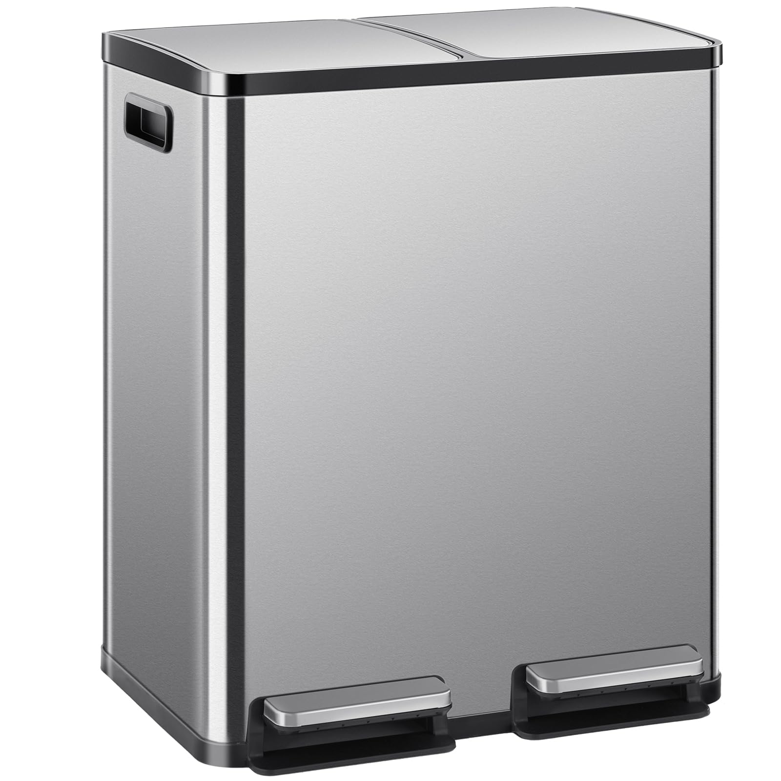 Atilioo Dual Compartment 2x8-Gallon Brushed Stainless Steel Kitchen Step Trash Can with Lid 2 Removable Inner Buckets Soft-Close Foot Pedal Fingerprint-Resistant for Kitchen Home Office