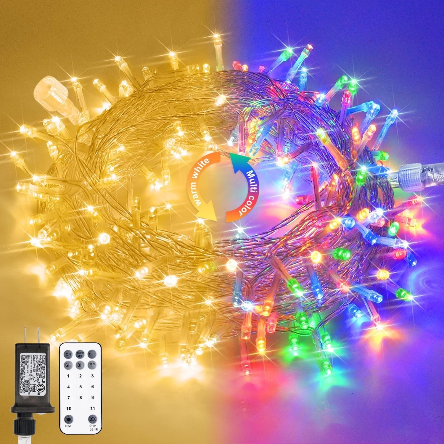LIUSXAQI 100 LED Color Changing String Lights 33 ft Warm White to ...