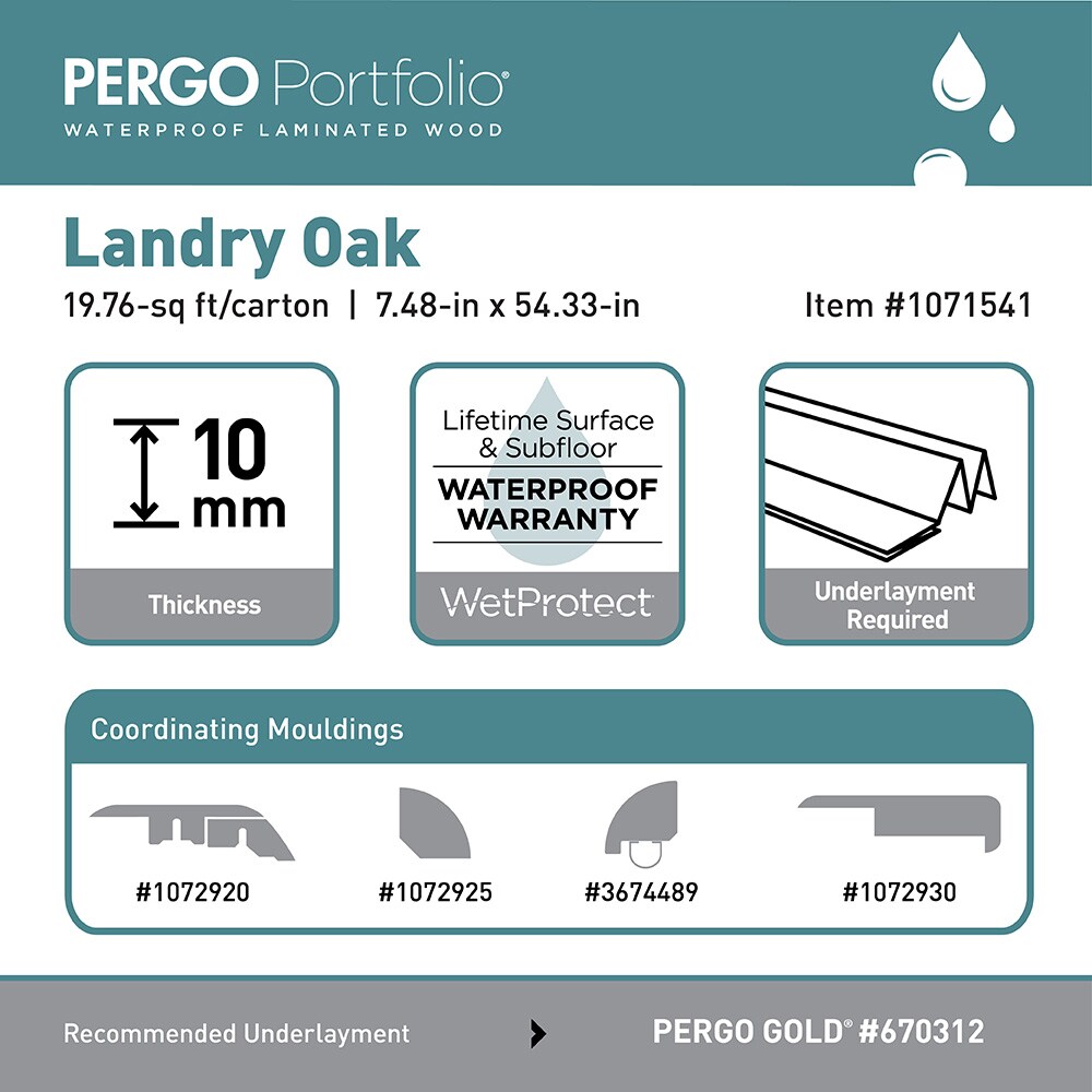 Pergo Portfolio + WetProtect Landry Oak 10-mm Thick Waterproof Wood Plank  7.48-in W x 54.33-in L Laminate Flooring (19.76-sq ft) in the Laminate  Flooring department at Lowes.com