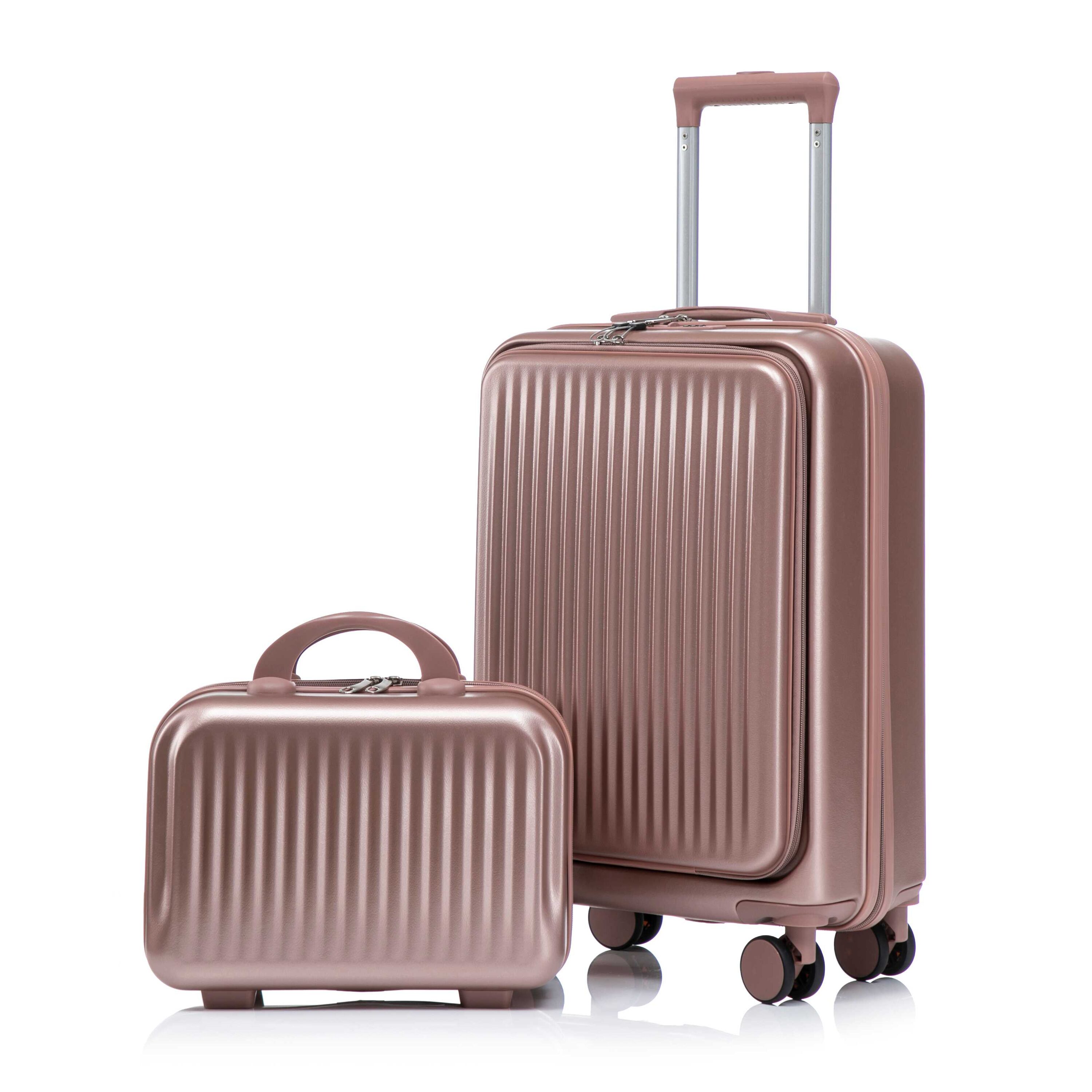 Vynxaria  2 Piece Champagne ABS Hardside 360 Silent Spinner Front Opening Combination Lock Luggage Set 14 20 in