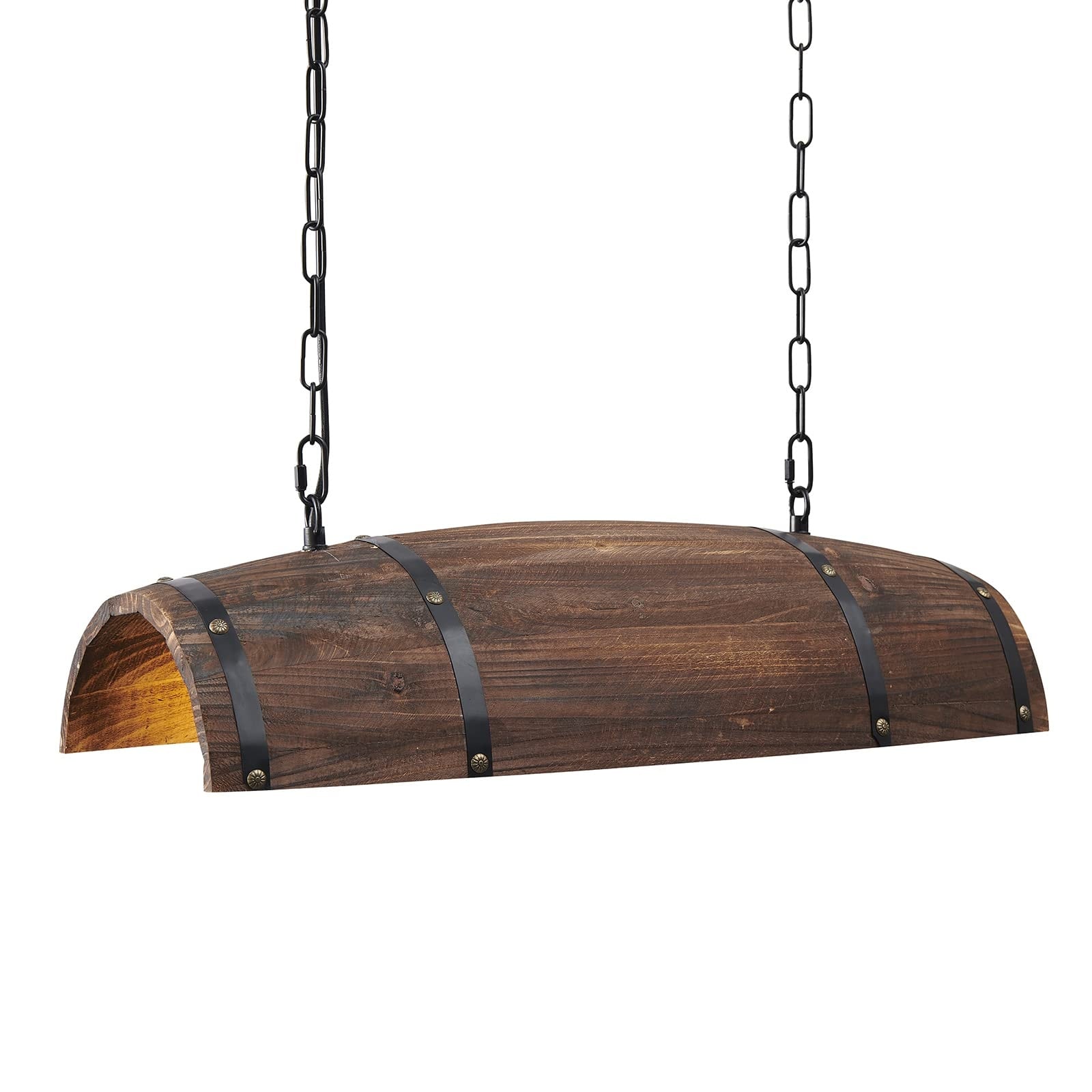 Lukvuzo  Antique Wood Barrel Pendant Lamp 2 Light E26 Max 2x60W Adjustable Chain 23.62 in Dia x 5.9 in H Rustic Ceiling Fixture 1 Piece