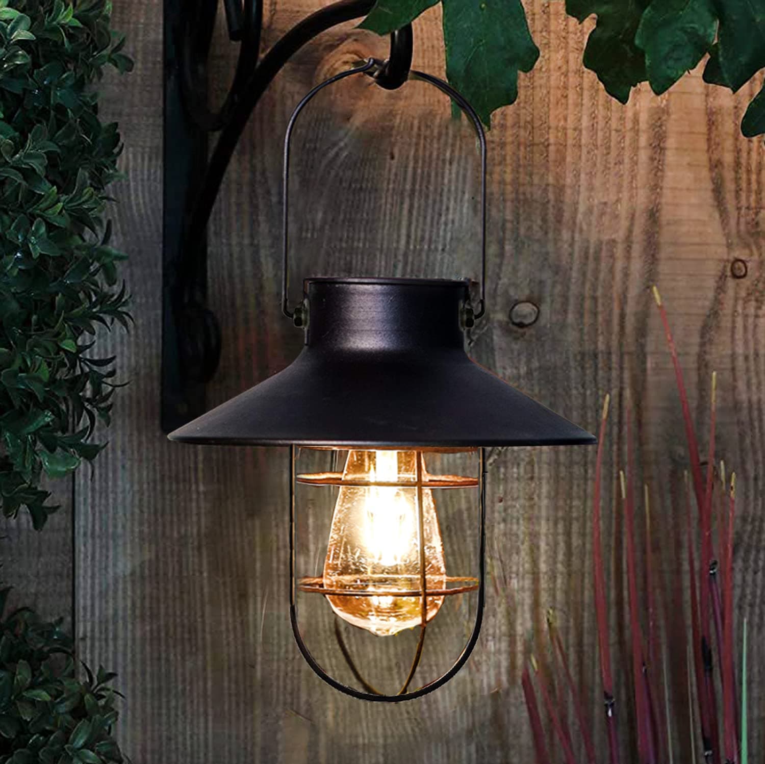 Phewnyzo - Solar Lantern Outdoor Hanging Light Metal Warm White LED Edison Bulb Vintage Marine S...
