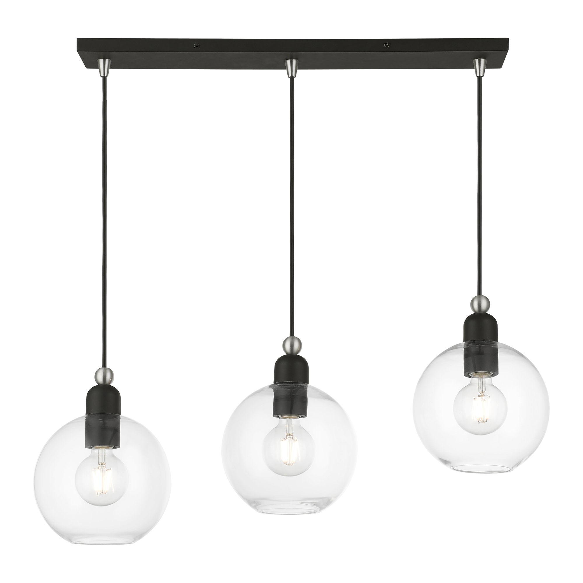 Downtown Black and Brushed Nickel 3-Light Chandelier with Clear Glass Shades