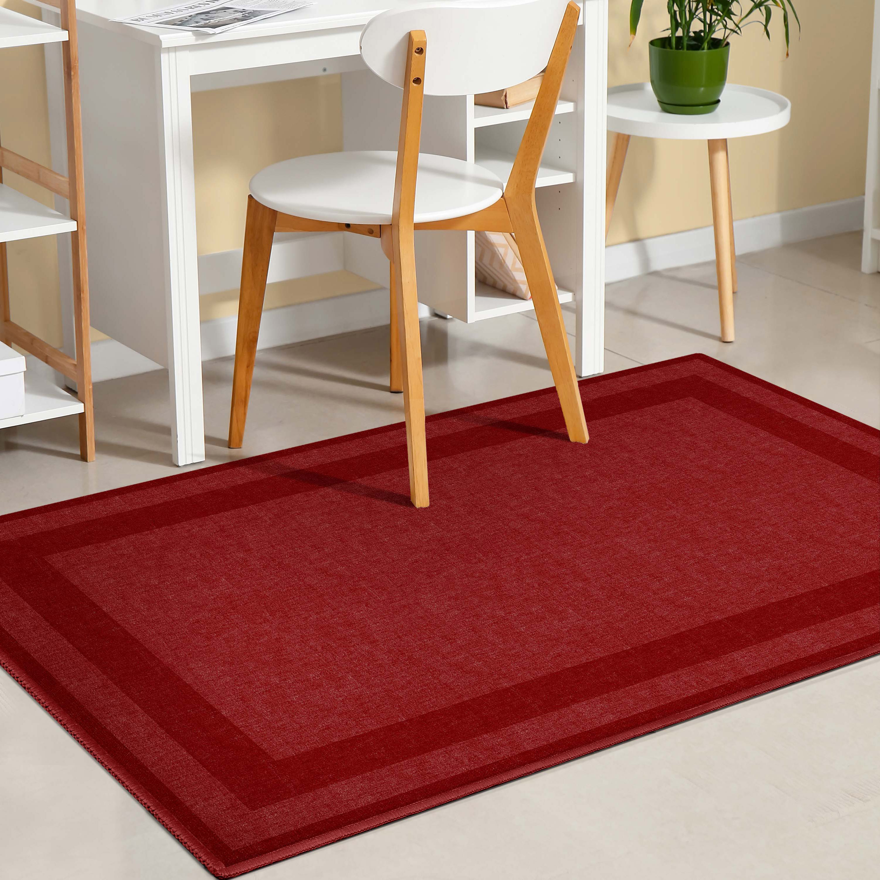 Well Woven W-PLB-02F-4 Border 3 x 5 (ft) Loomed Polyester Red Rectangular Indoor Abstract Mid-Century Modern Area rug