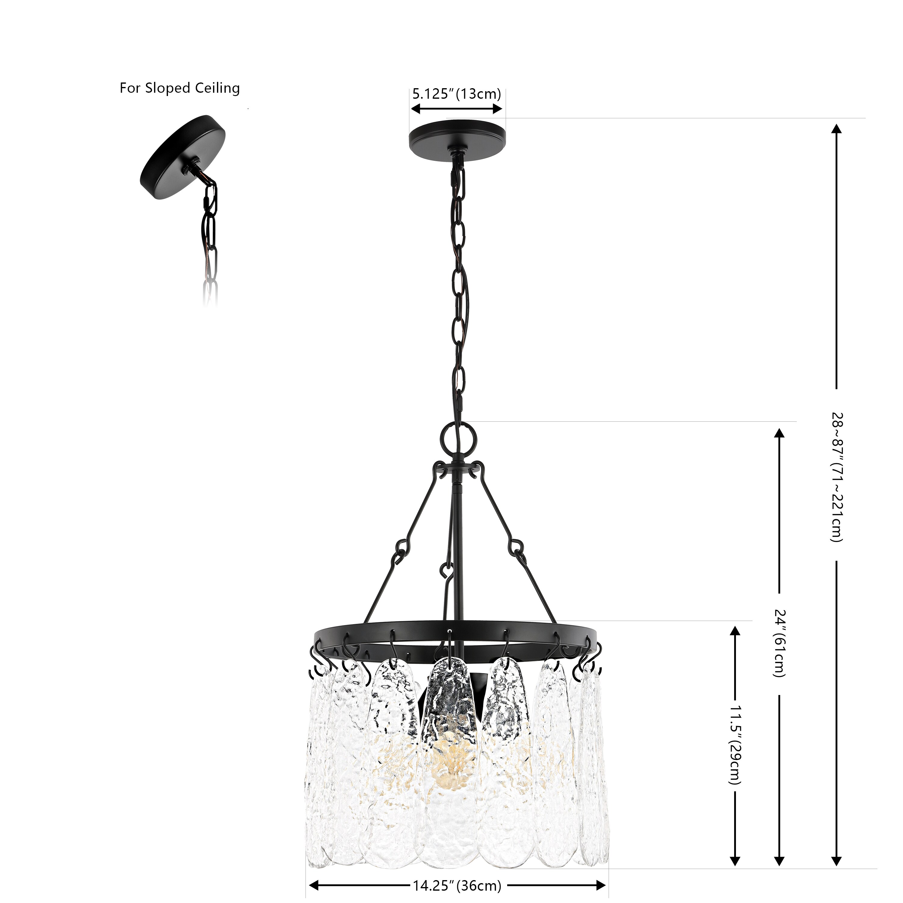 Black Iron and Crystal 3-Light Chandelier