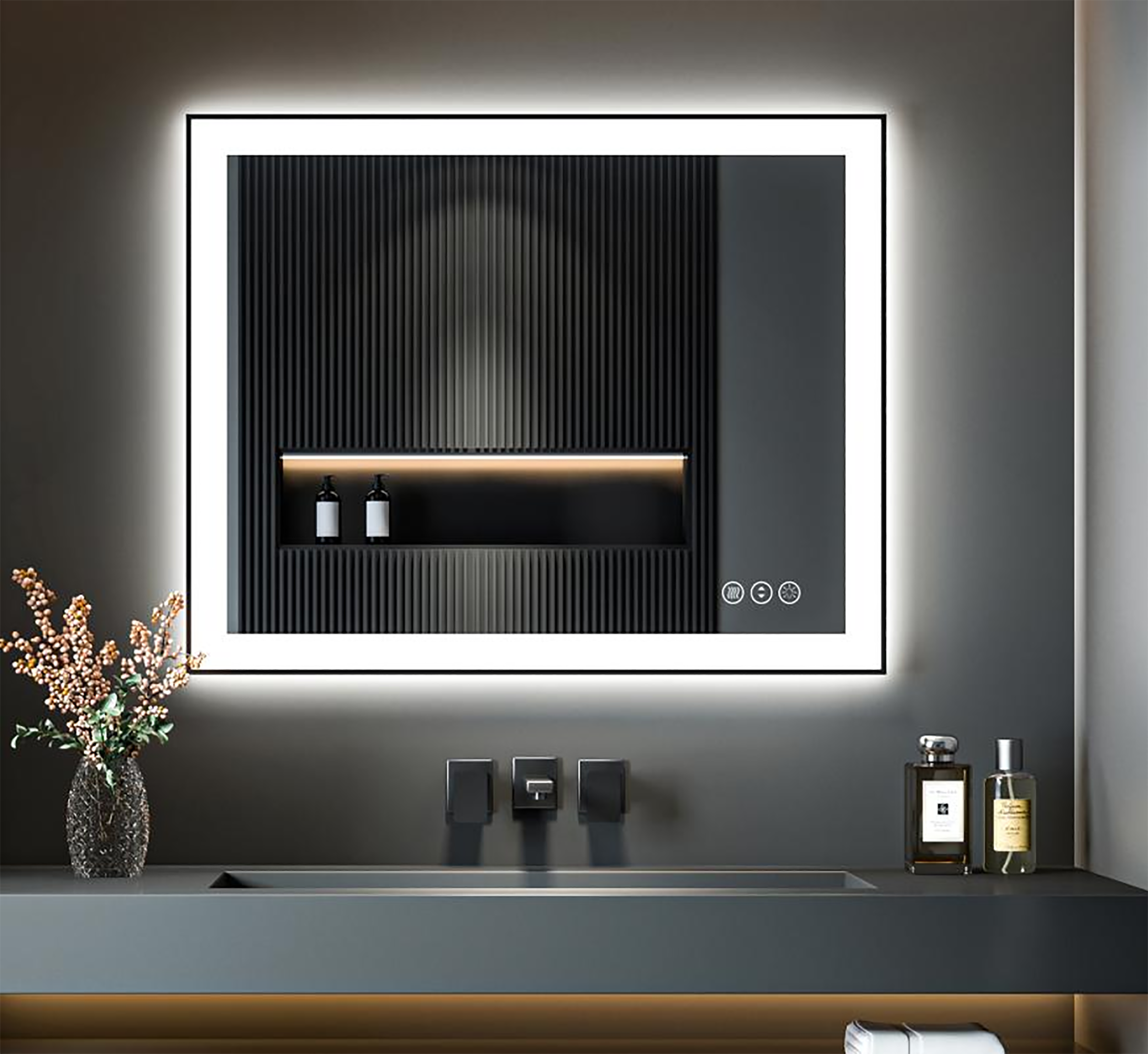CASAINC MD04-6036SF2 32-in x 40-in Polished Frameless Rectangle Dimmable Lighted Fog Free Bathroom Vanity Mirror ( Color )