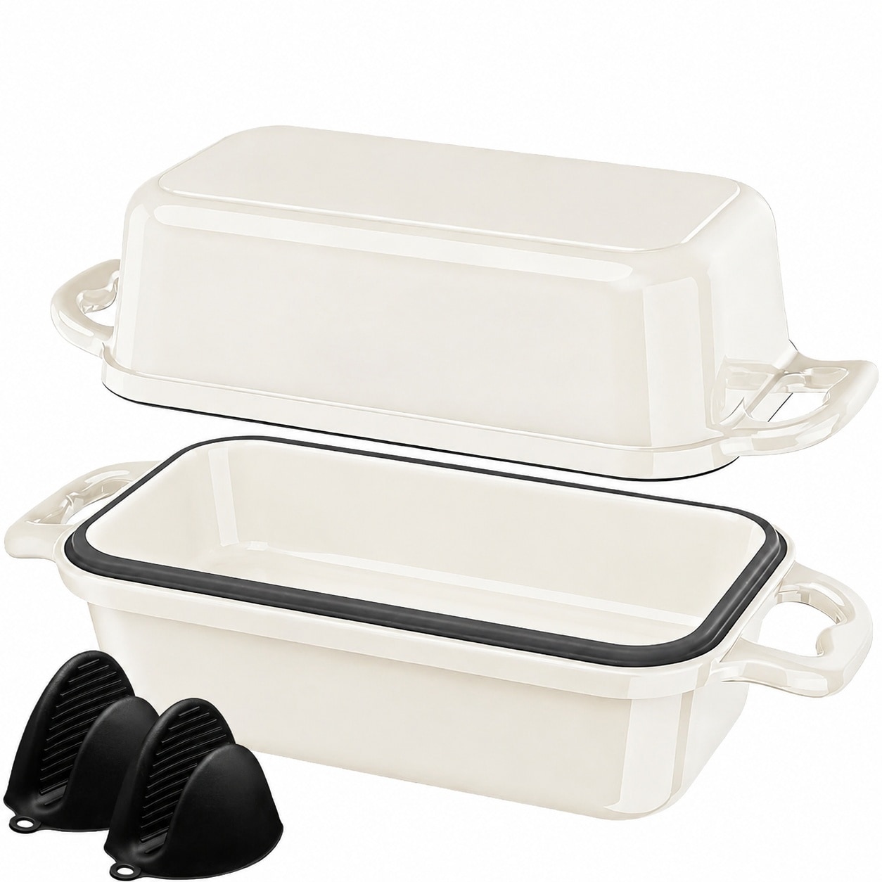 Etokfoks 2 Cup Enameled Cast Iron Bread Pan Set for Sourdough Meatloaf Dutch Oven Oven Safe Cream 2pcs #LETX53M0C