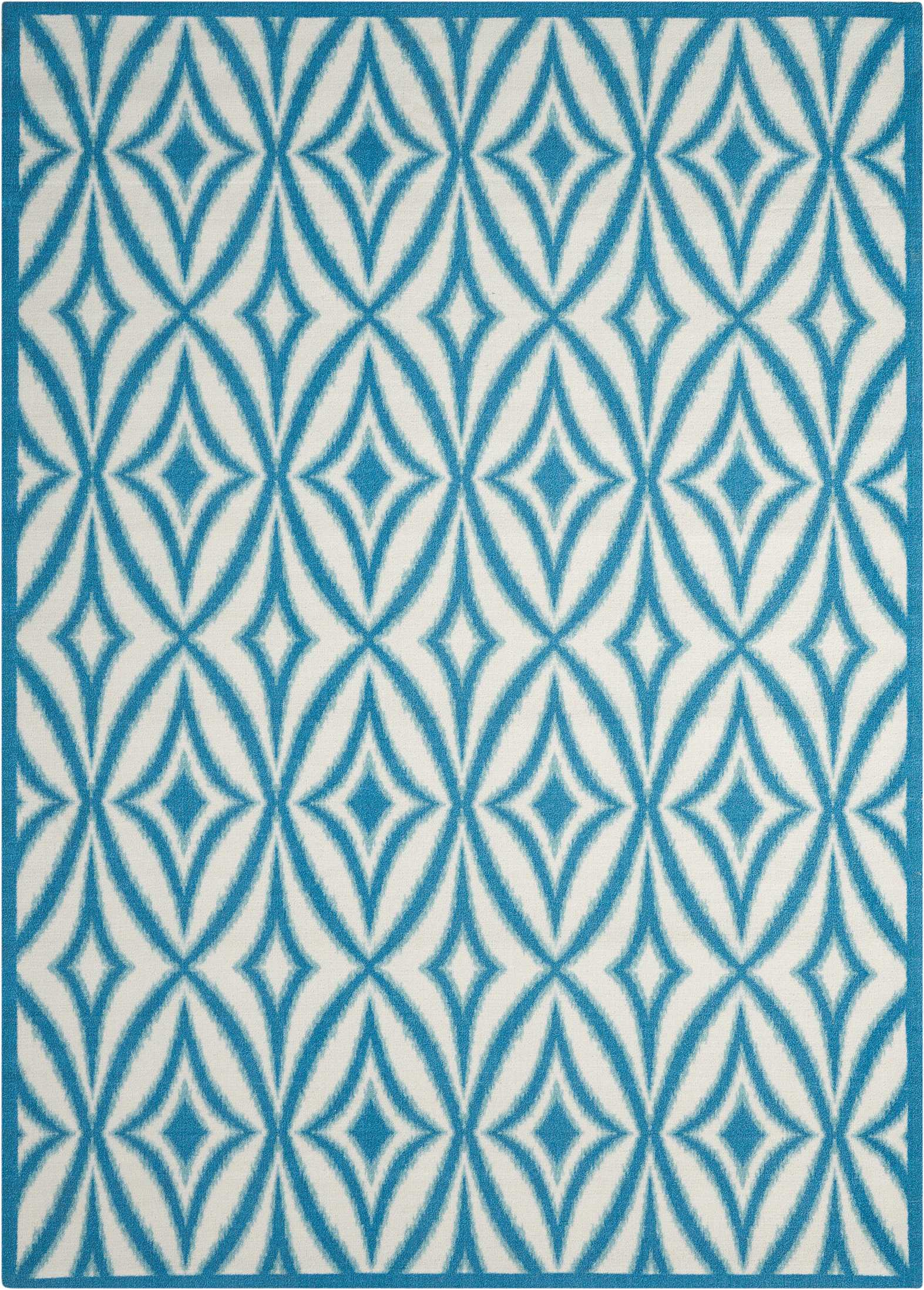 Azure and White Synthetic Rectangular Area Rug with Diamond Pattern