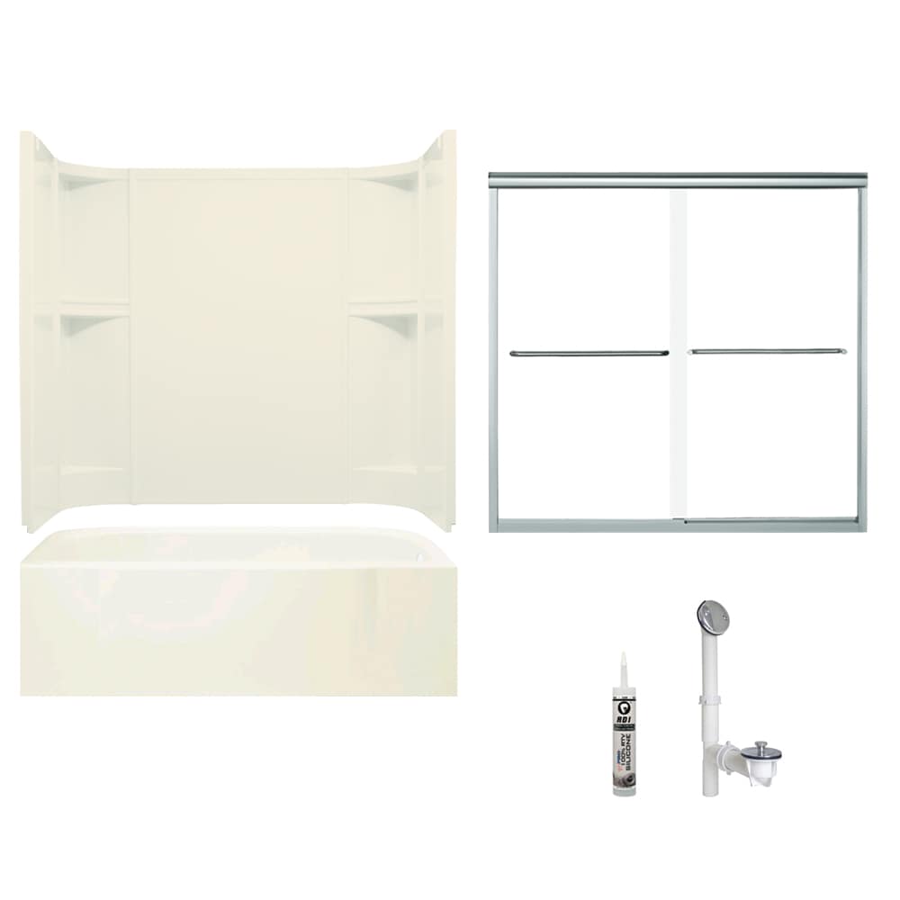 Sterling 7124R-5405SC-96 Accord 30-in W x 60-in L x 72-in H Biscuit 5-Piece Bathtub and Shower Combination Kit (Right Drain) with Tub, Wall, Door and Drain Included