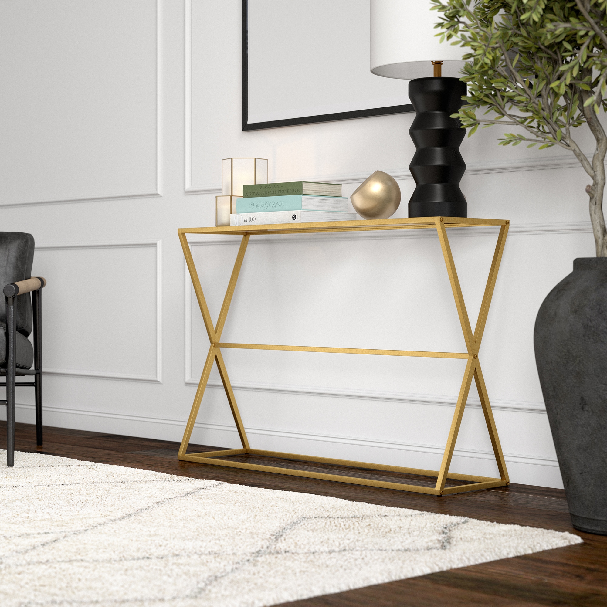 Streamlined Brass & Glass 45" Console Table with Storage