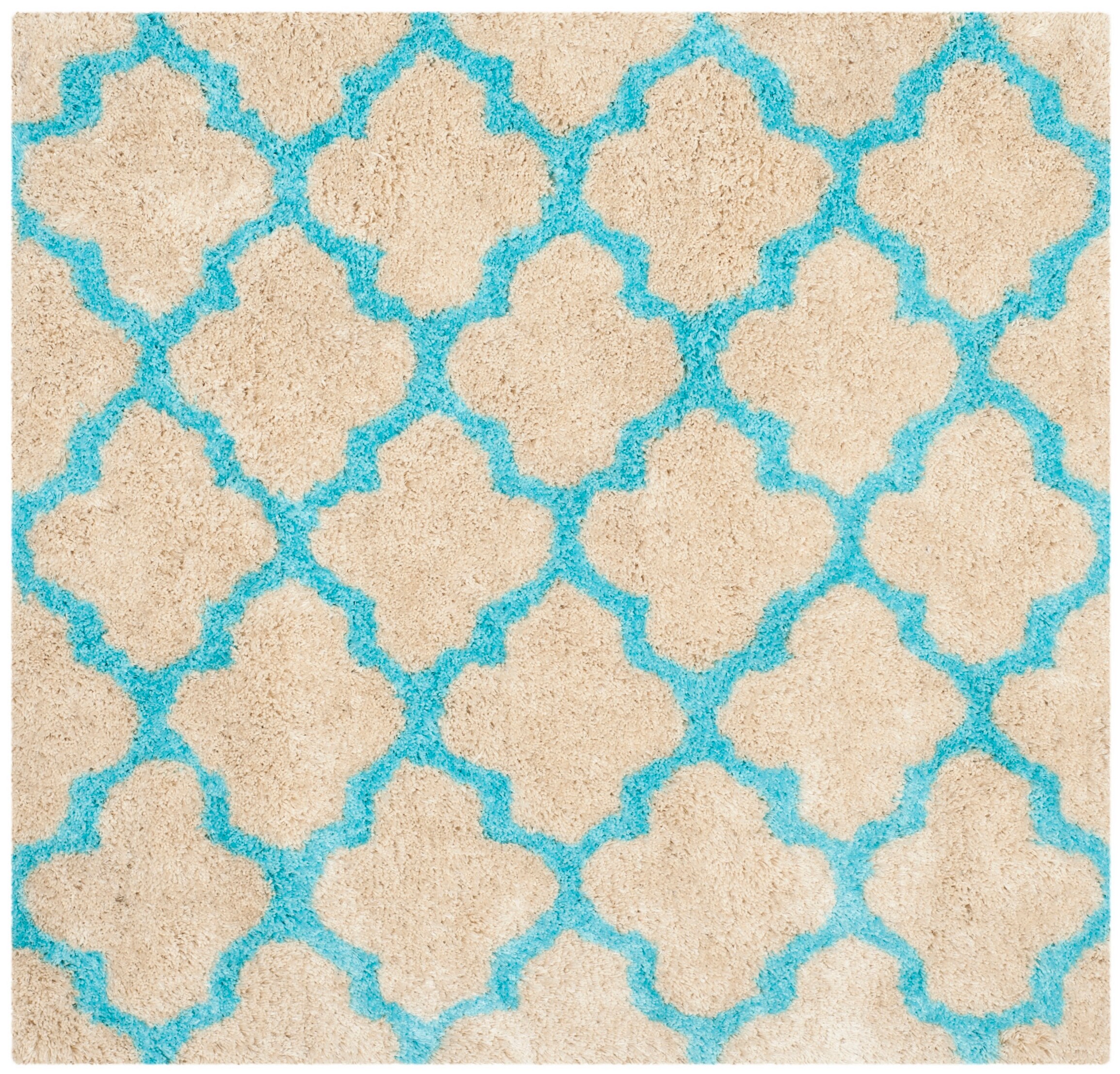 Safavieh BSG319K-5SQ Barcelona Tallis Shag 5 x 5 (ft) Tufted Synthetic Cream/Blue Square Indoor Trellis Moroccan Area rug