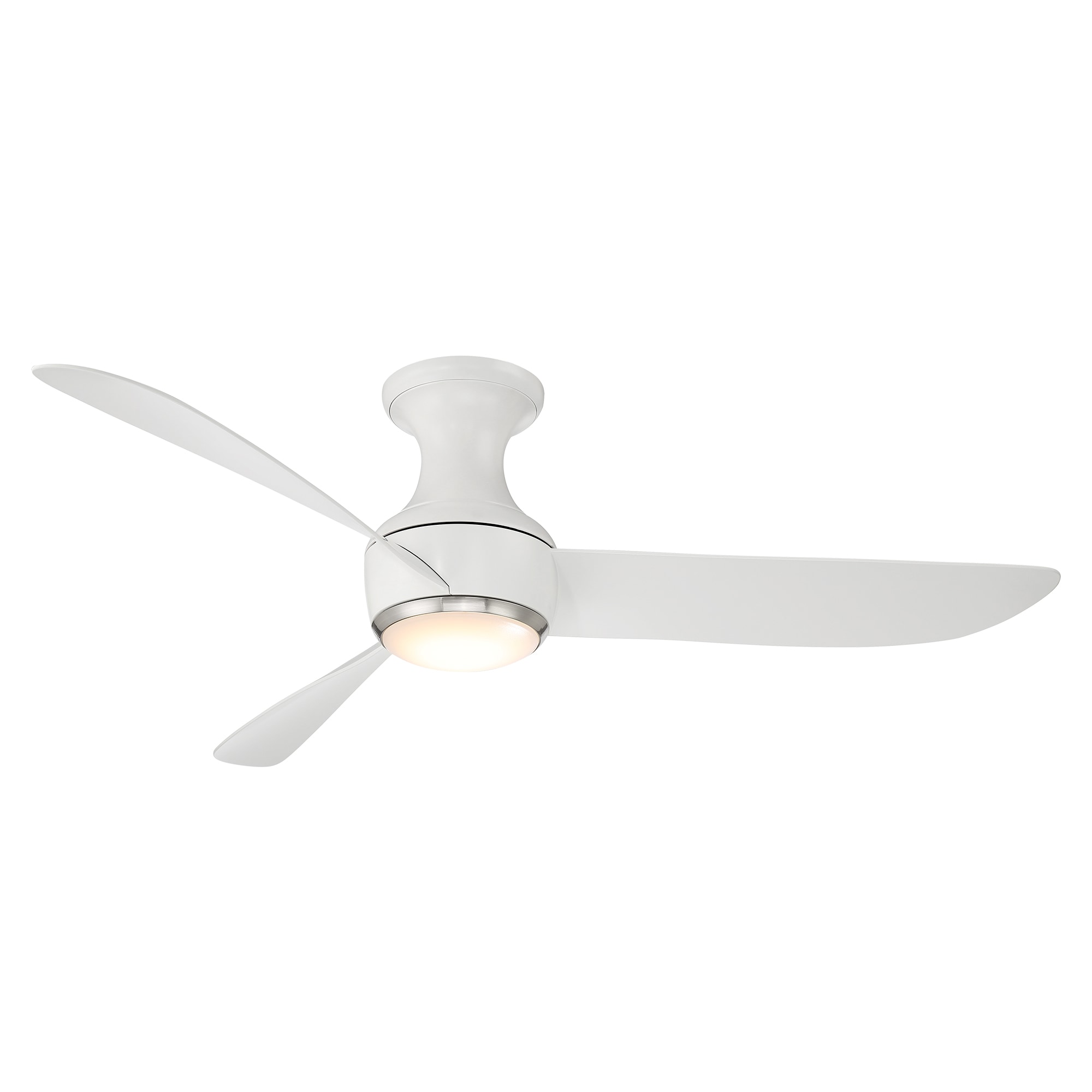 Modern Forms FH-W2203-52L-BN/MW Corona 52-in Integrated LED Outdoor Flush Mount Smart Brushed Nickel with Matte White Blades Ceiling Fan With Light - Remote Included ( 3 -Blade )