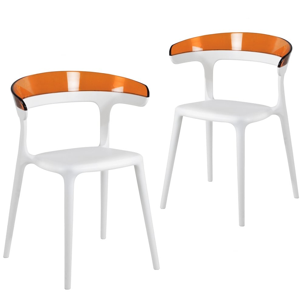 Omax Decor PF8003 Mia Resin Patio Dining Chair in White and Orange  Set of 2