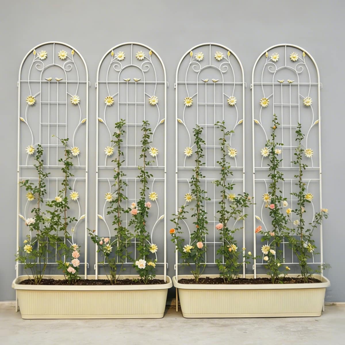Loheer 4 Pack Metal Garden Trellis 71 Inch Tall Cream White Climbing Plant Support